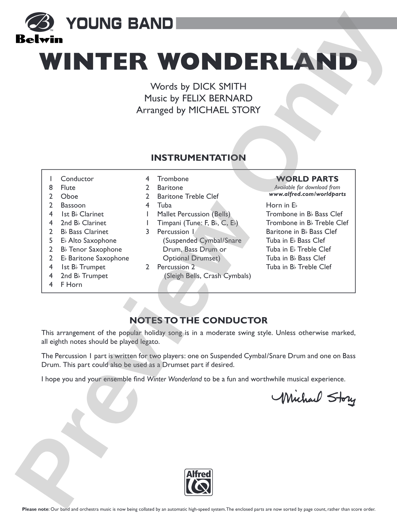 Winter Wonderland: Concert Band Conductor Score & Parts