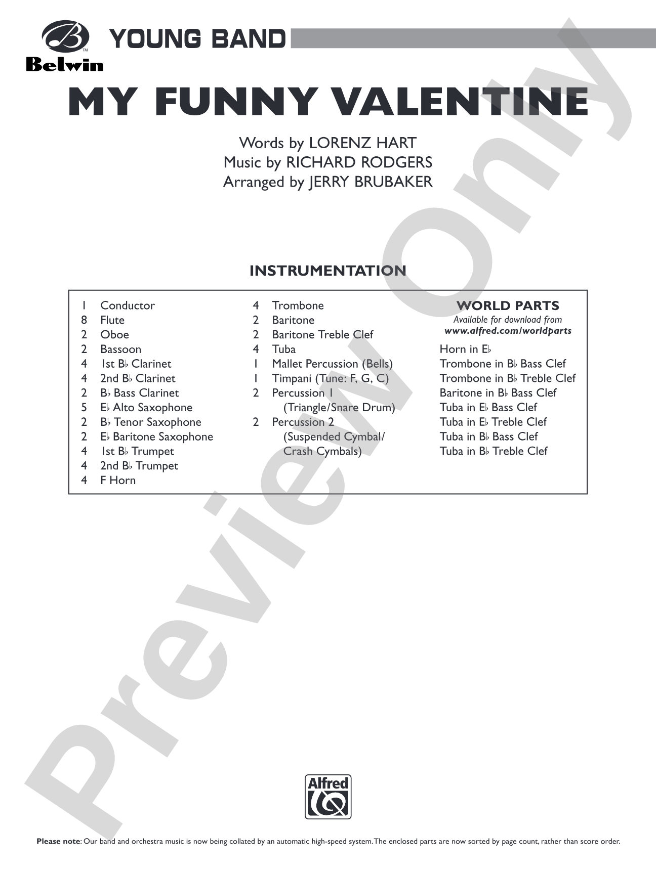My Funny Valentine: Concert Band Conductor Score & Parts
