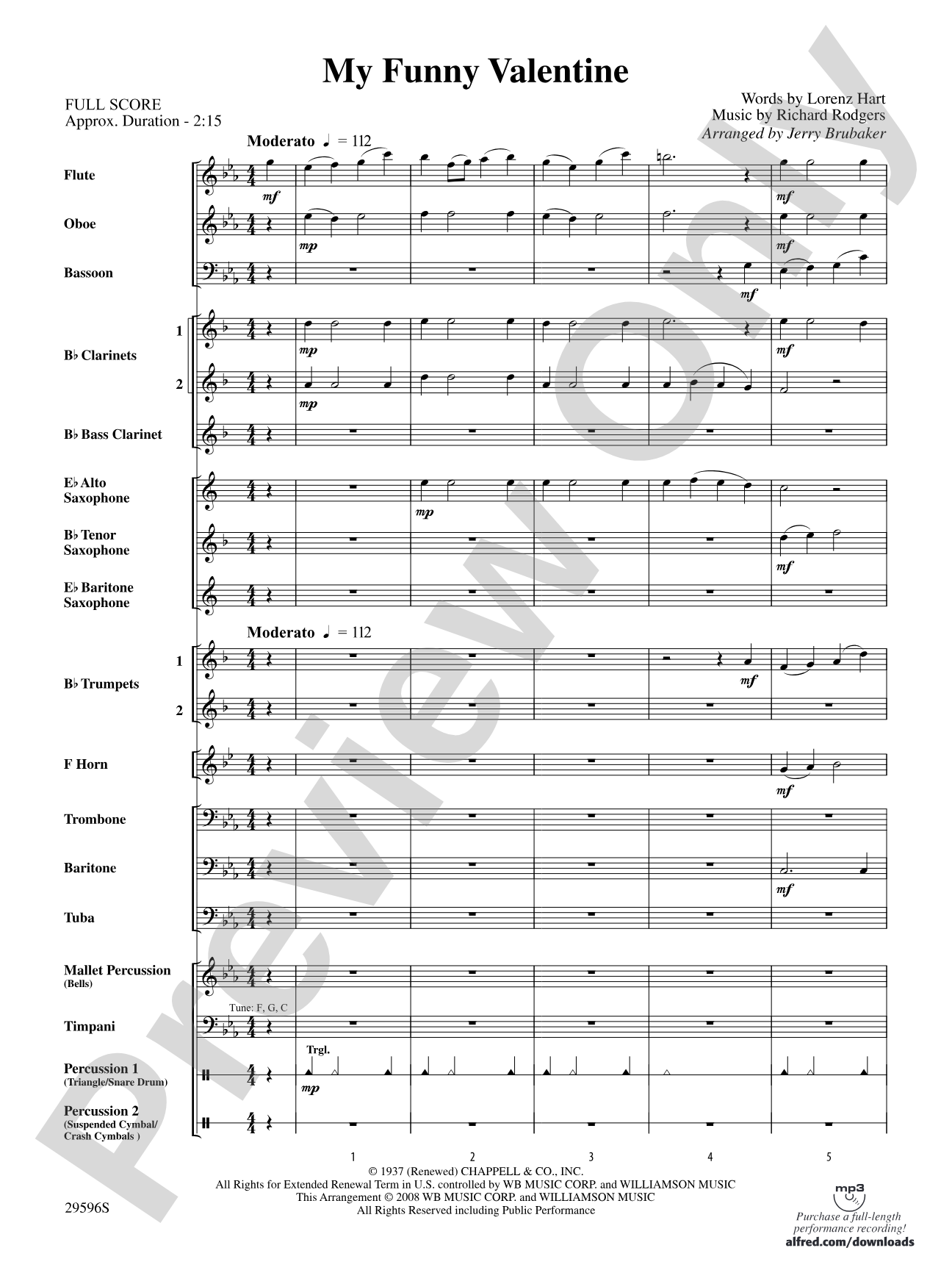 My Funny Valentine: Concert Band Conductor Score & Parts