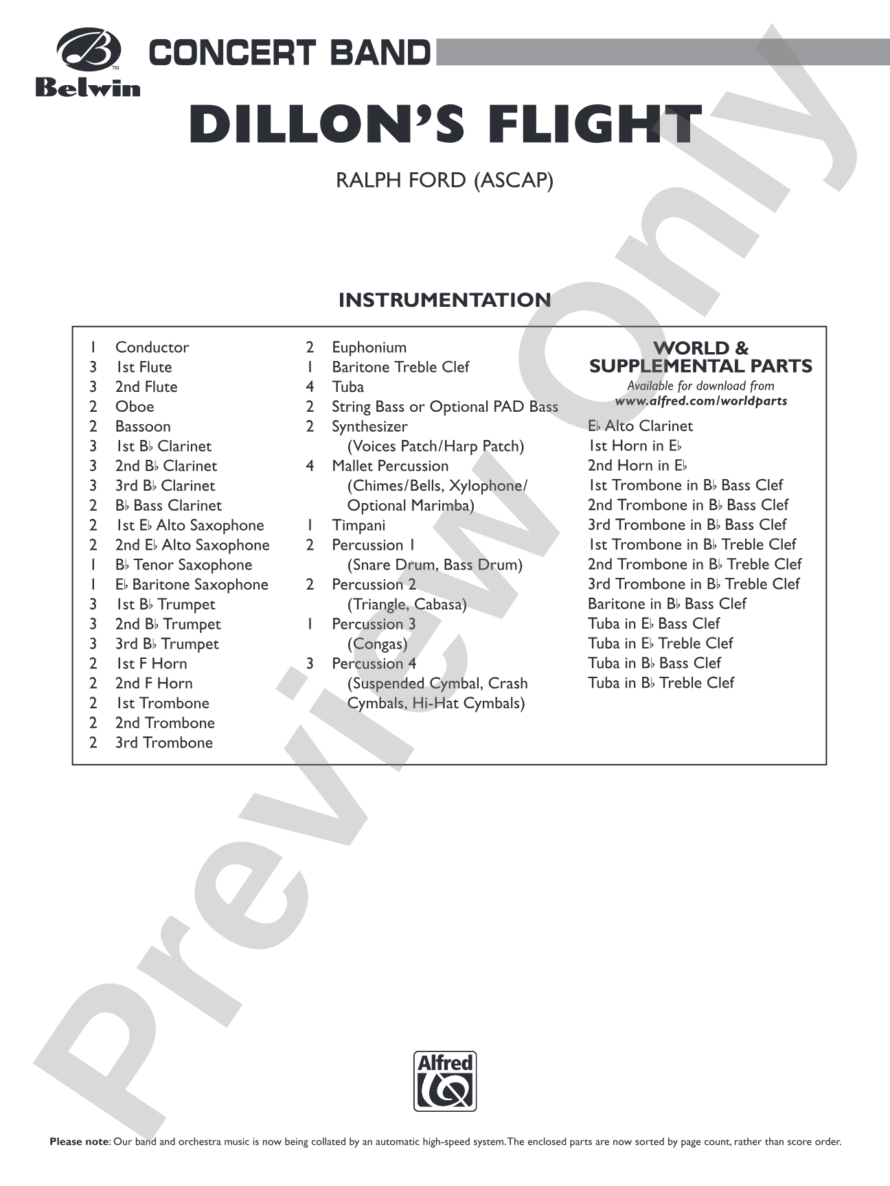 Dillon's Flight: Concert Band Conductor Score & Parts