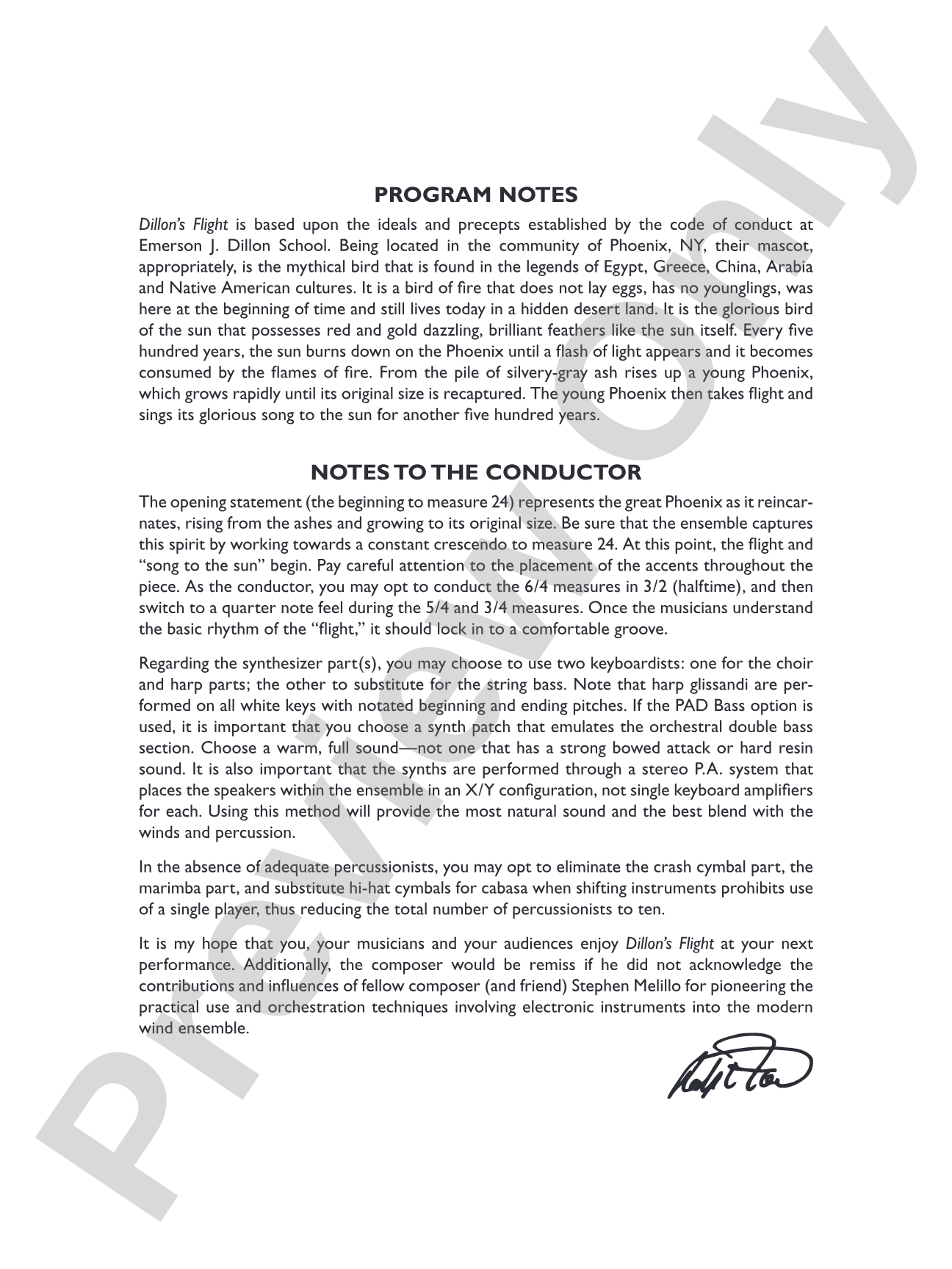 Dillon's Flight: Concert Band Conductor Score & Parts