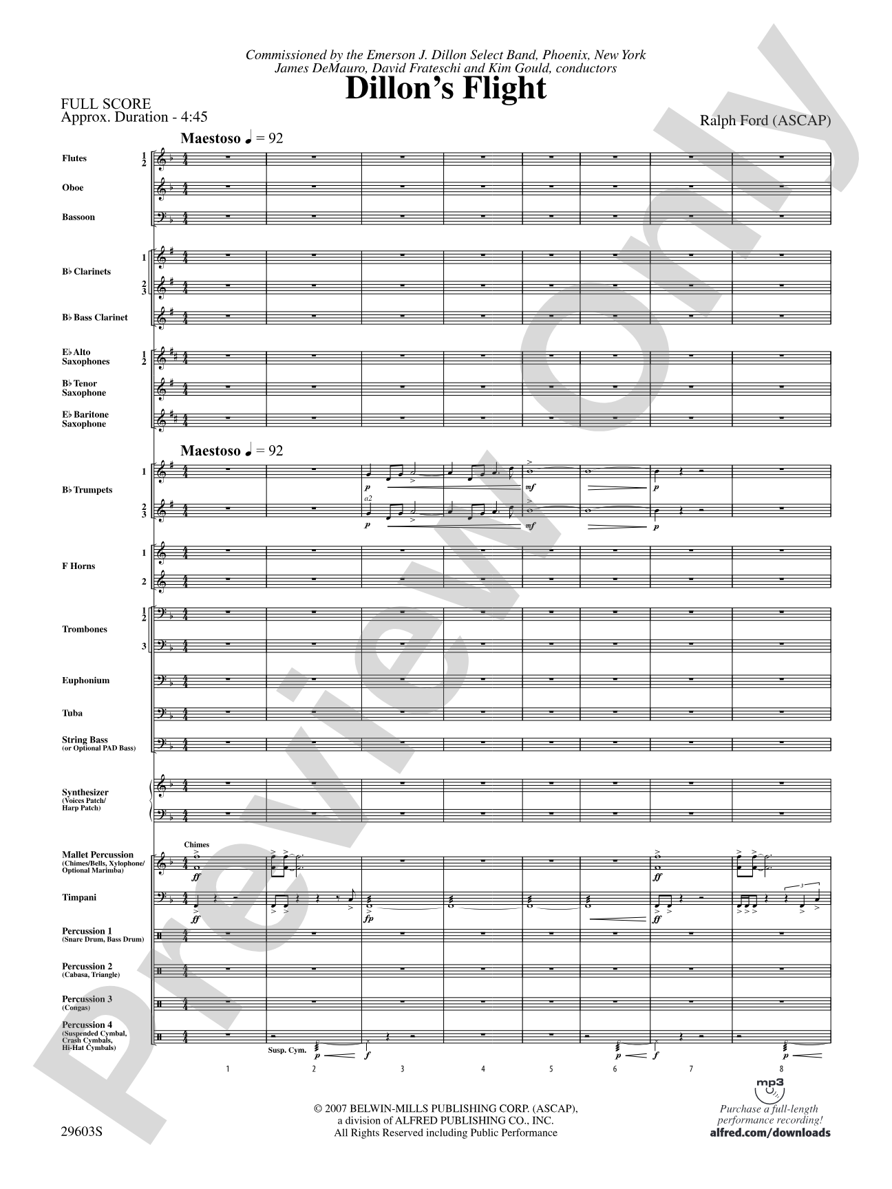 Dillon's Flight: Concert Band Conductor Score & Parts