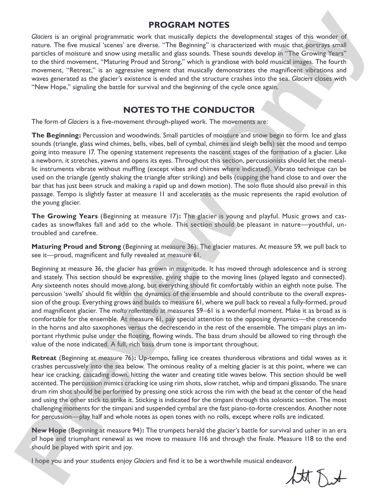 Glaciers: Concert Band Conductor Score & Parts