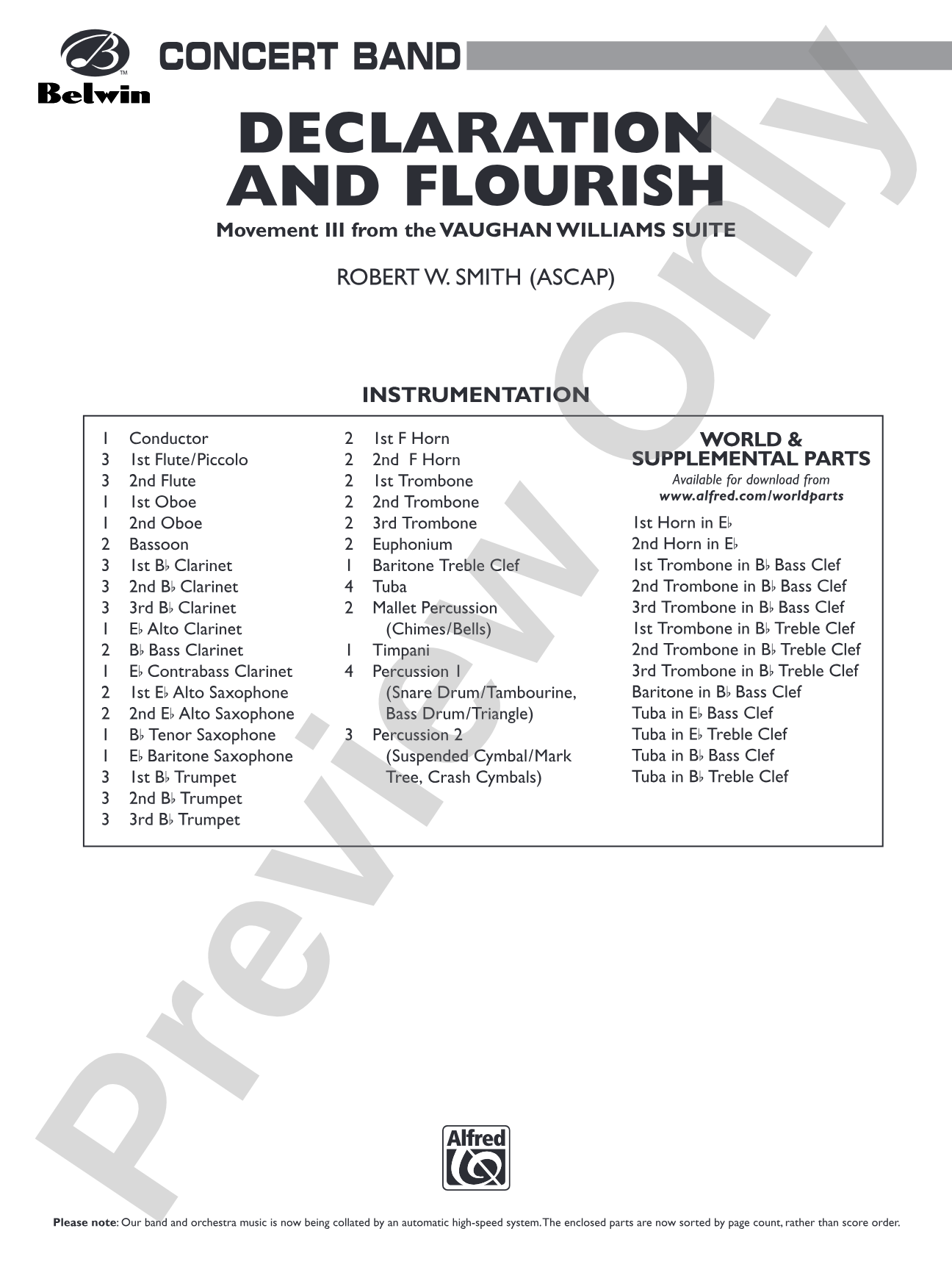 Declaration and Flourish (Movement III from the Vaughan Williams Suite): Concert Band Conductor Score & Parts