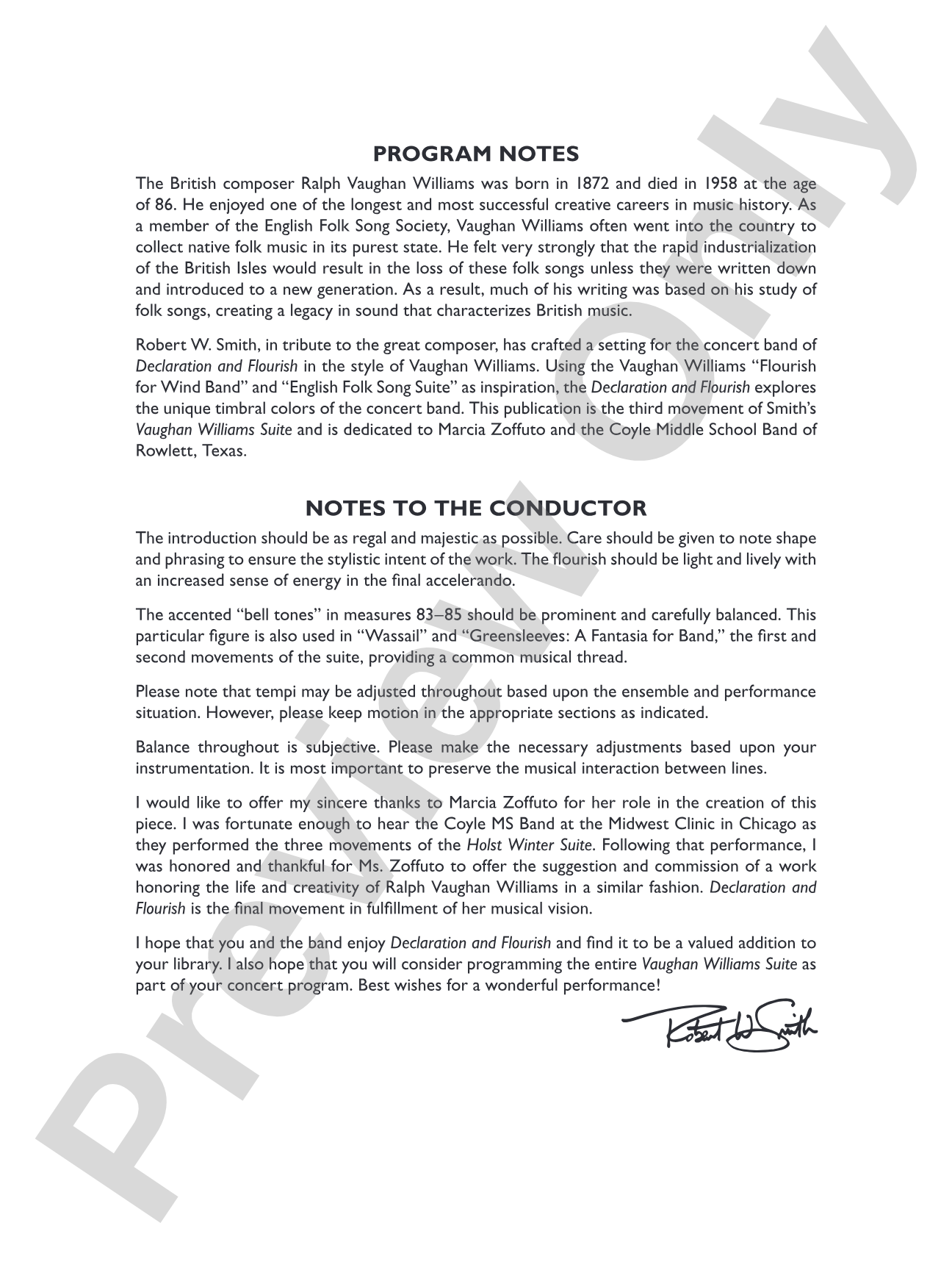 Declaration and Flourish (Movement III from the Vaughan Williams Suite): Concert Band Conductor Score & Parts