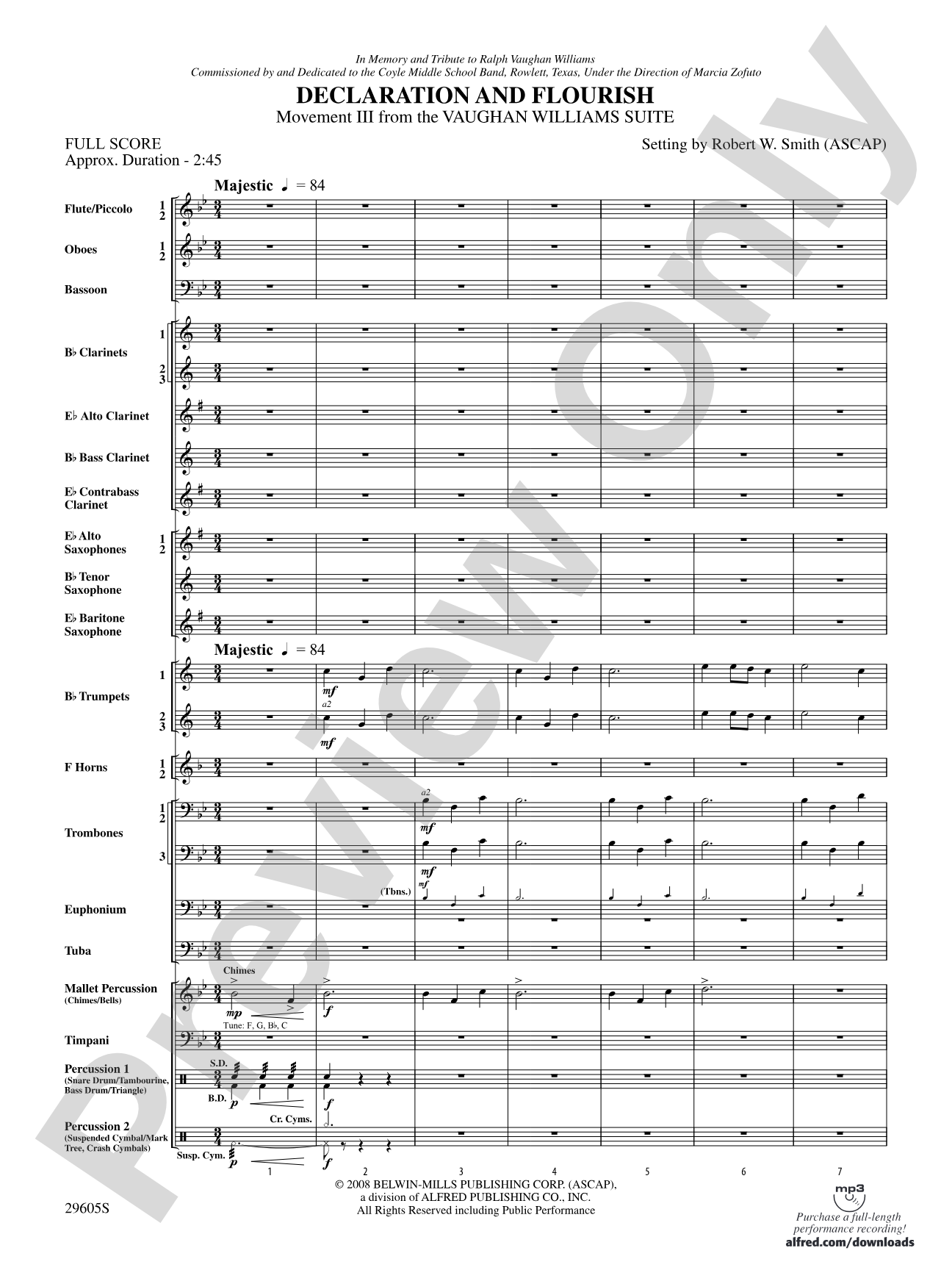Declaration and Flourish (Movement III from the Vaughan Williams Suite): Concert Band Conductor Score & Parts