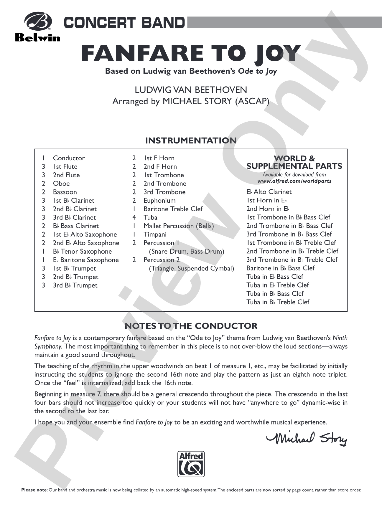 Fanfare to Joy: Concert Band Conductor Score & Parts