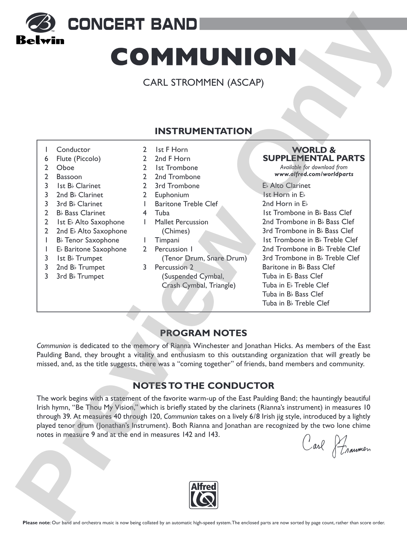 Communion: Concert Band Conductor Score & Parts