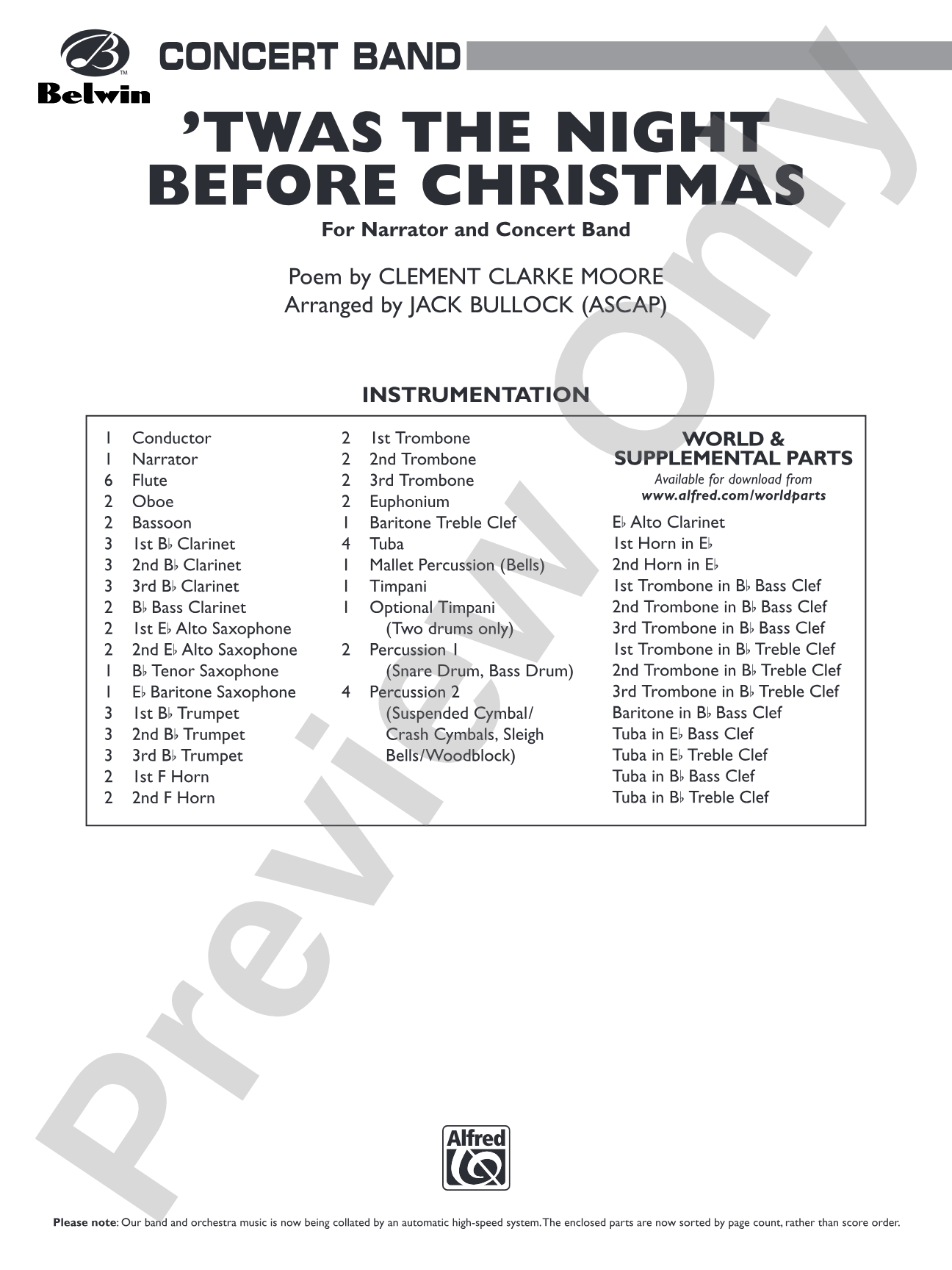 T'was the Night Before Christmas: Concert Band Conductor Score & Parts
