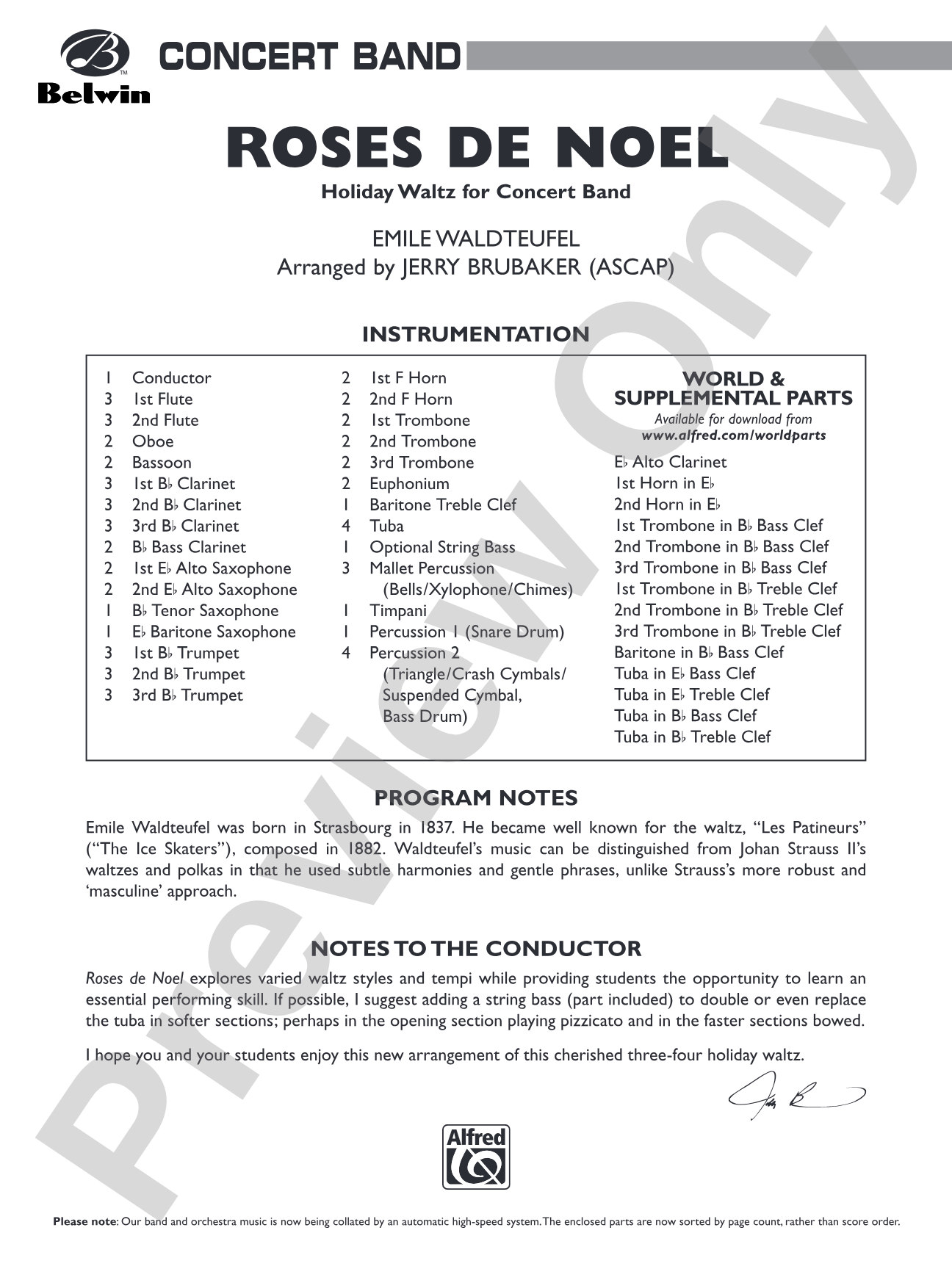 Roses de Noel: Concert Band Conductor Score & Parts