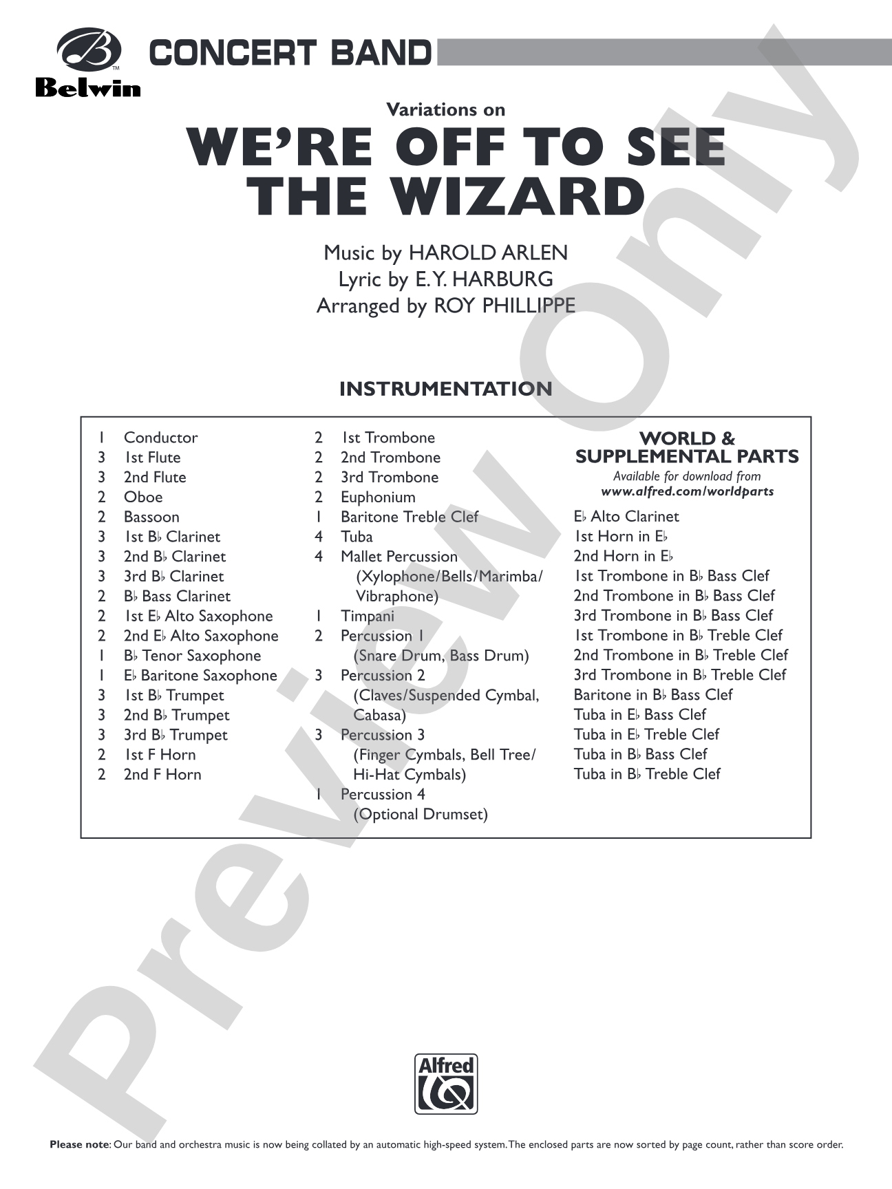 We're Off to See the Wizard, Variations on: Concert Band Conductor Score & Parts