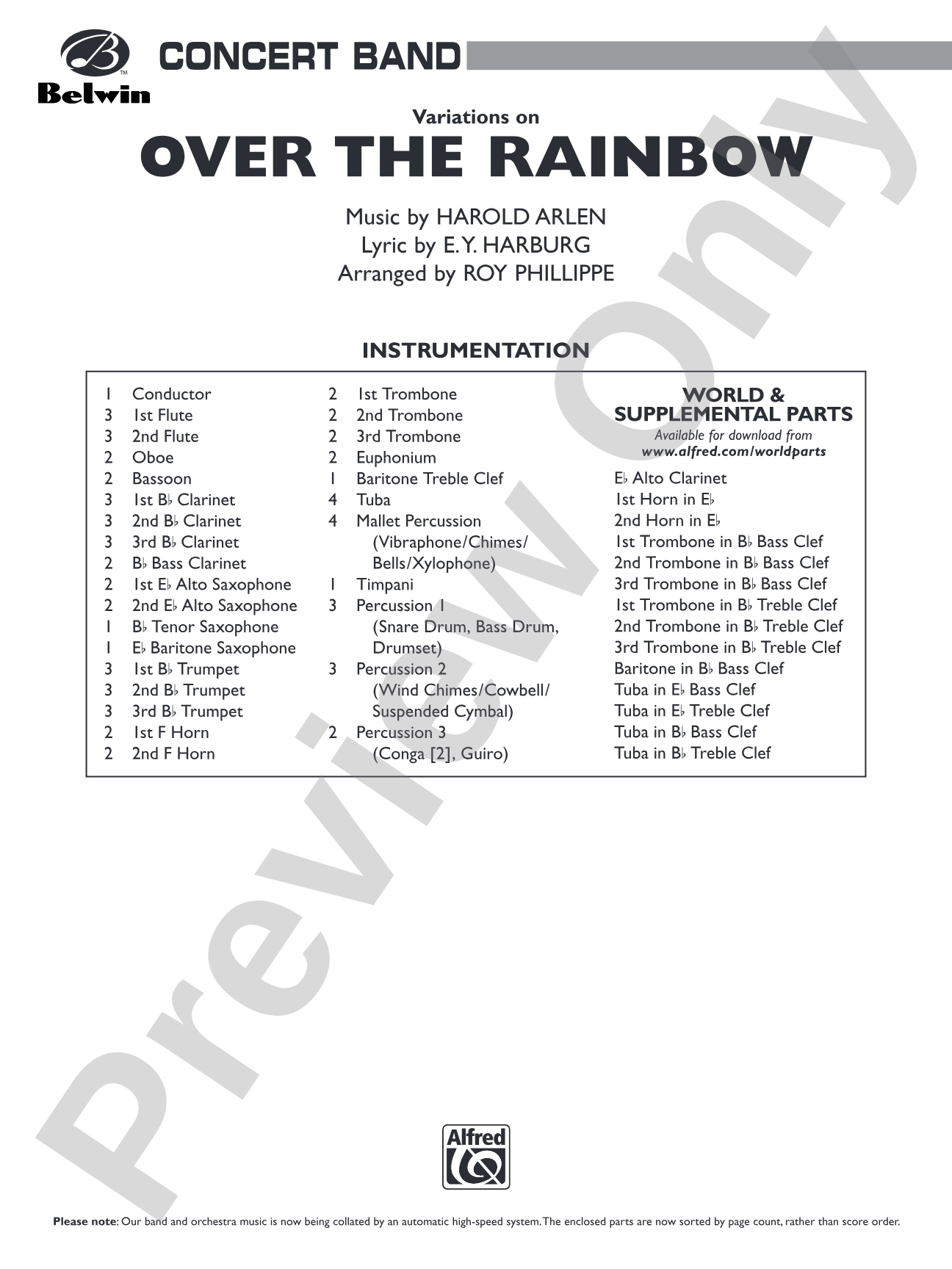 Over the Rainbow (from The Wizard of Oz), Variations on: Concert Band Conductor Score & Parts