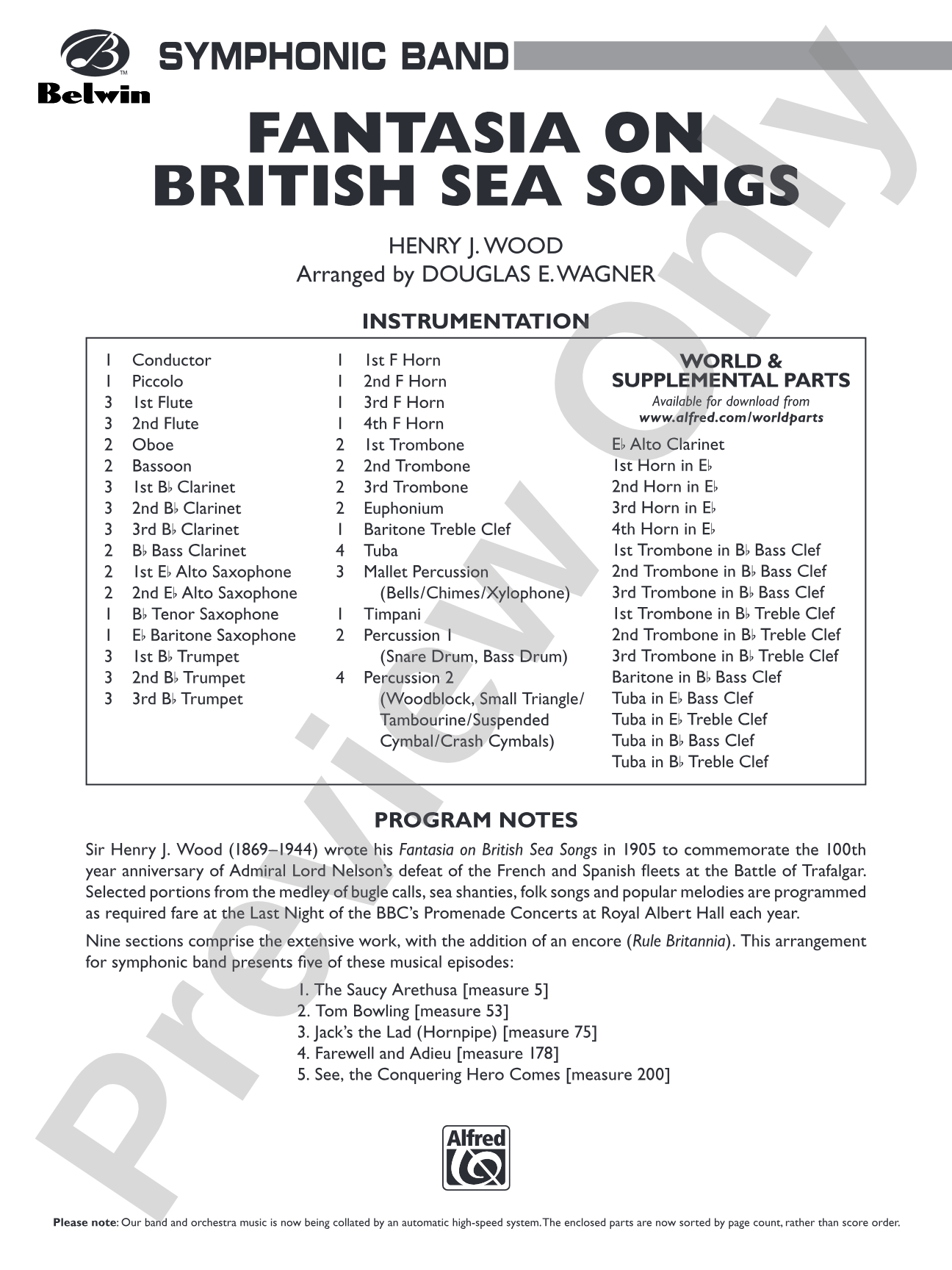 Fantasia on British Sea Songs: Concert Band Conductor Score & Parts