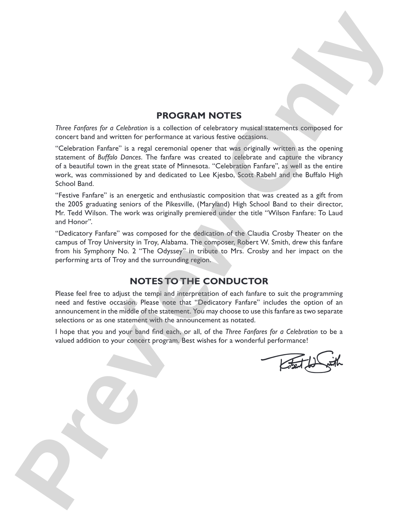 Three Fanfares for a Celebration: Concert Band Conductor Score & Parts
