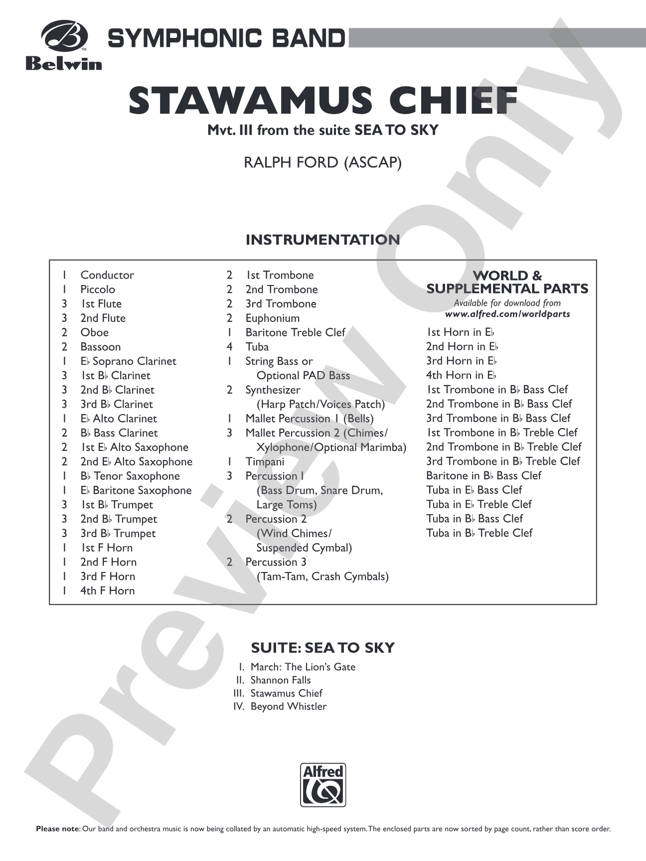 Stawamus Chief: Concert Band Conductor Score & Parts