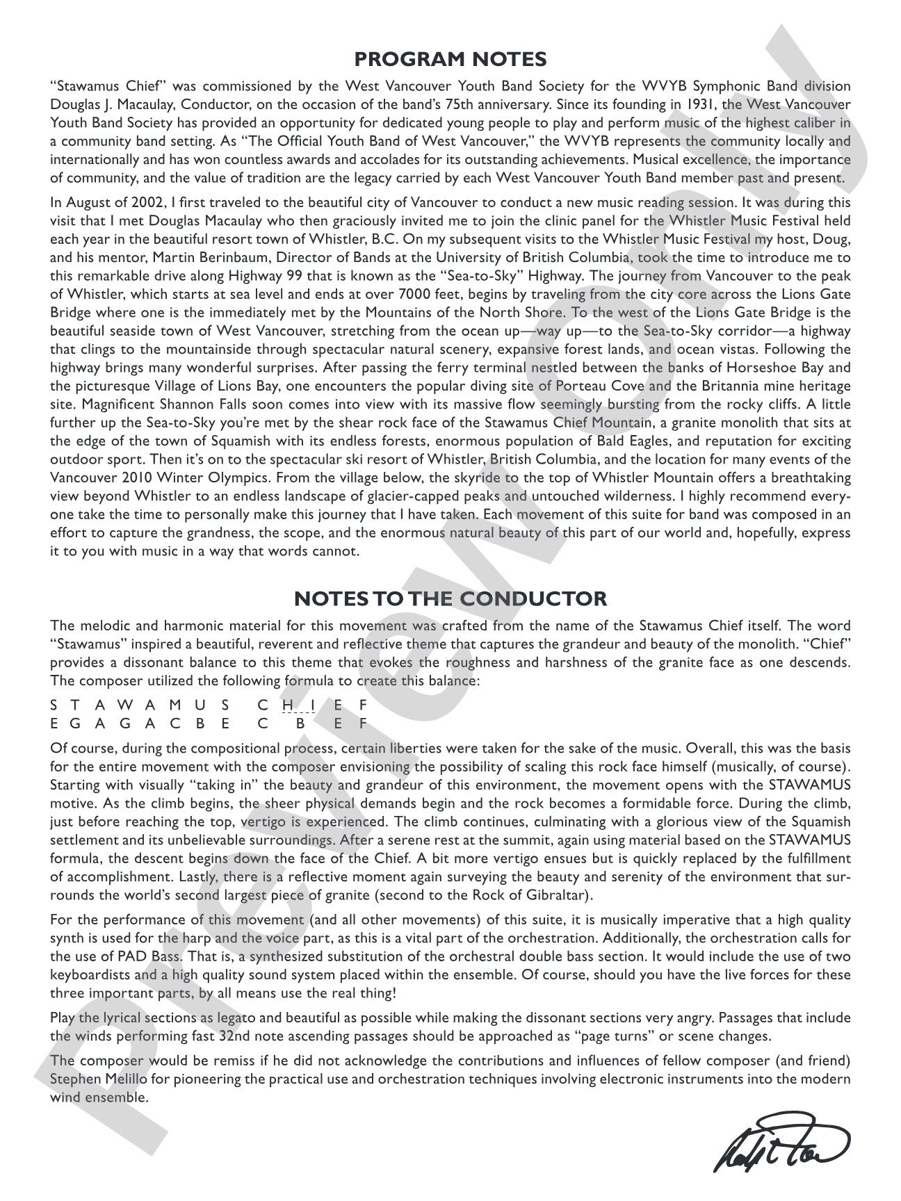 Stawamus Chief: Concert Band Conductor Score & Parts