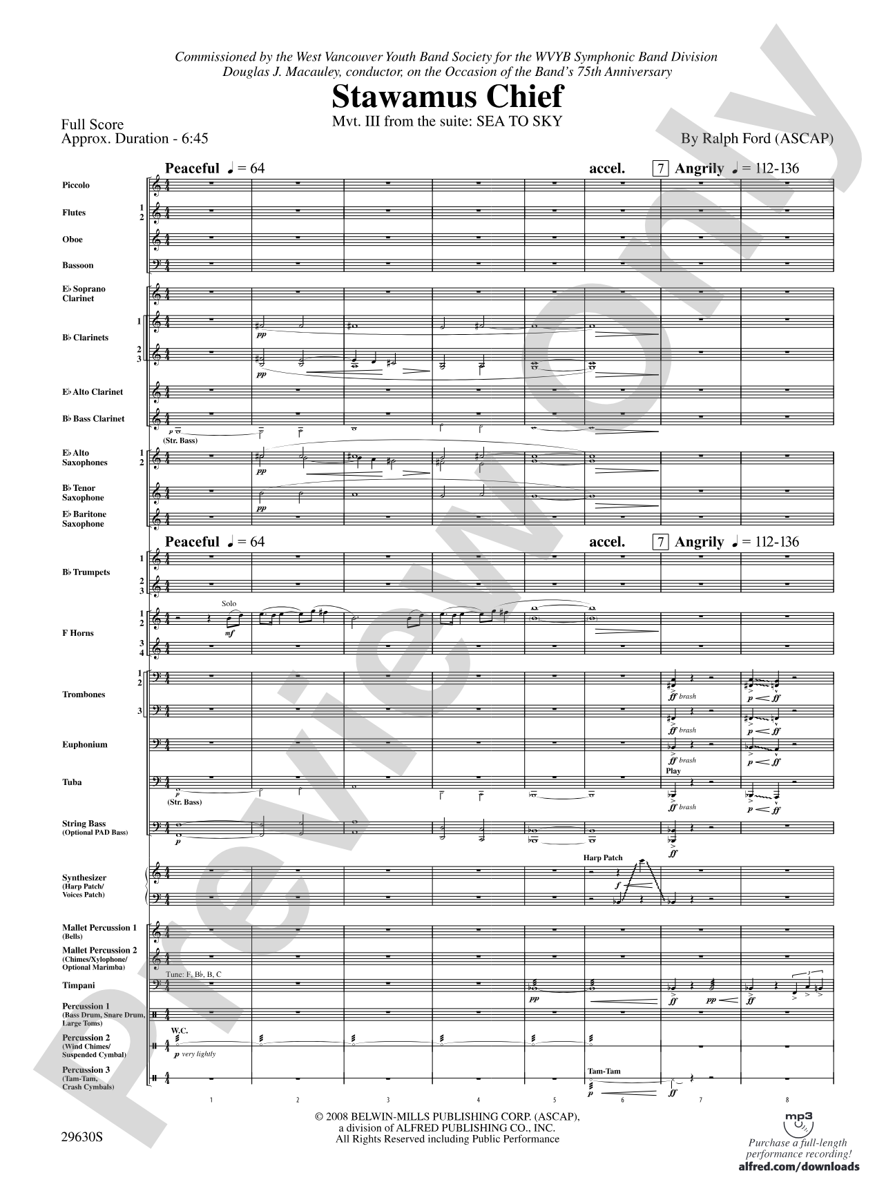 Stawamus Chief: Concert Band Conductor Score & Parts
