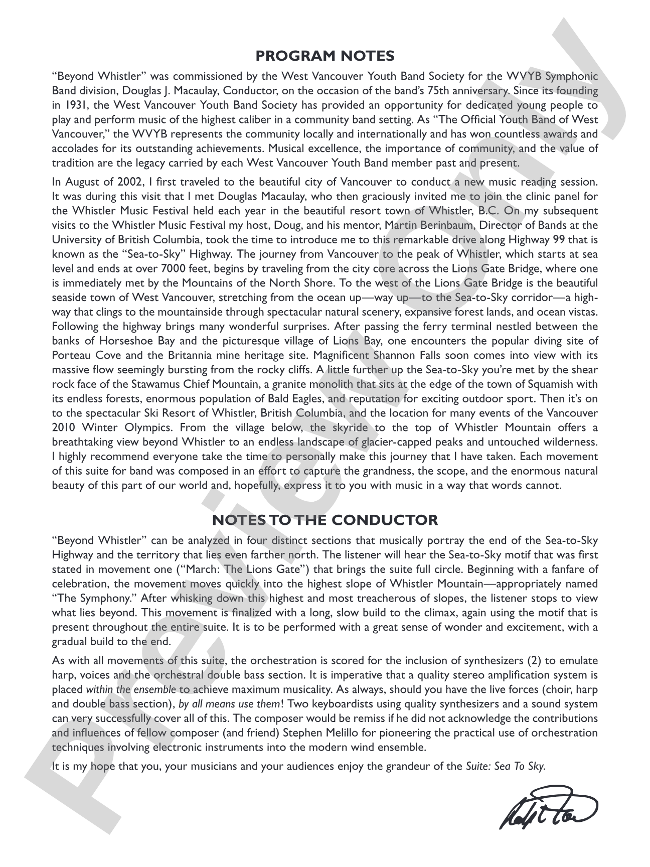 Beyond Whistler: Concert Band Conductor Score & Parts