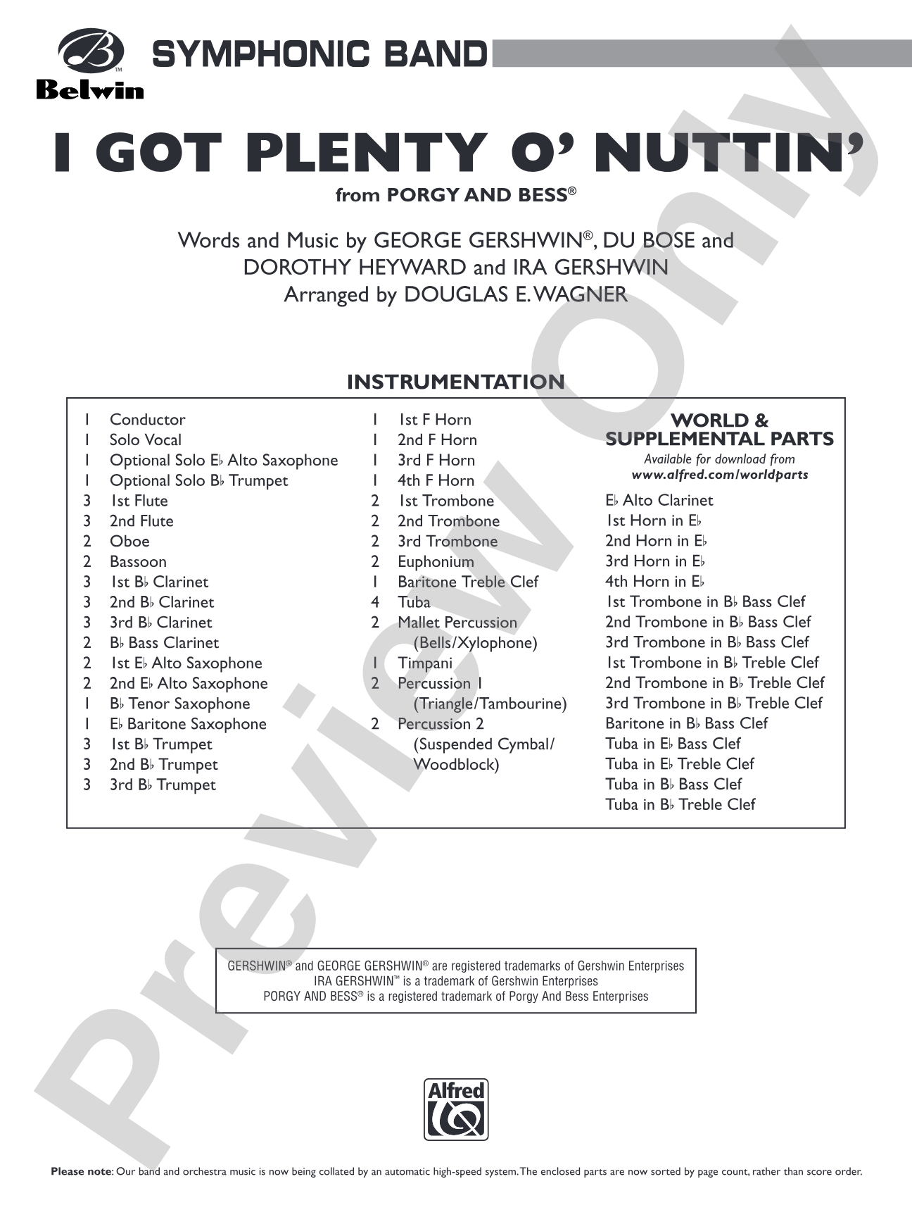 I Got Plenty o' Nuttin': Concert Band Conductor Score & Parts