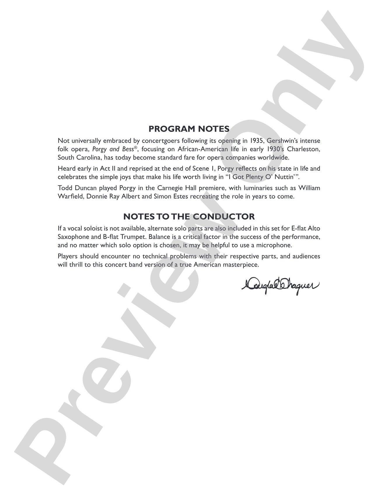 I Got Plenty o' Nuttin': Concert Band Conductor Score & Parts