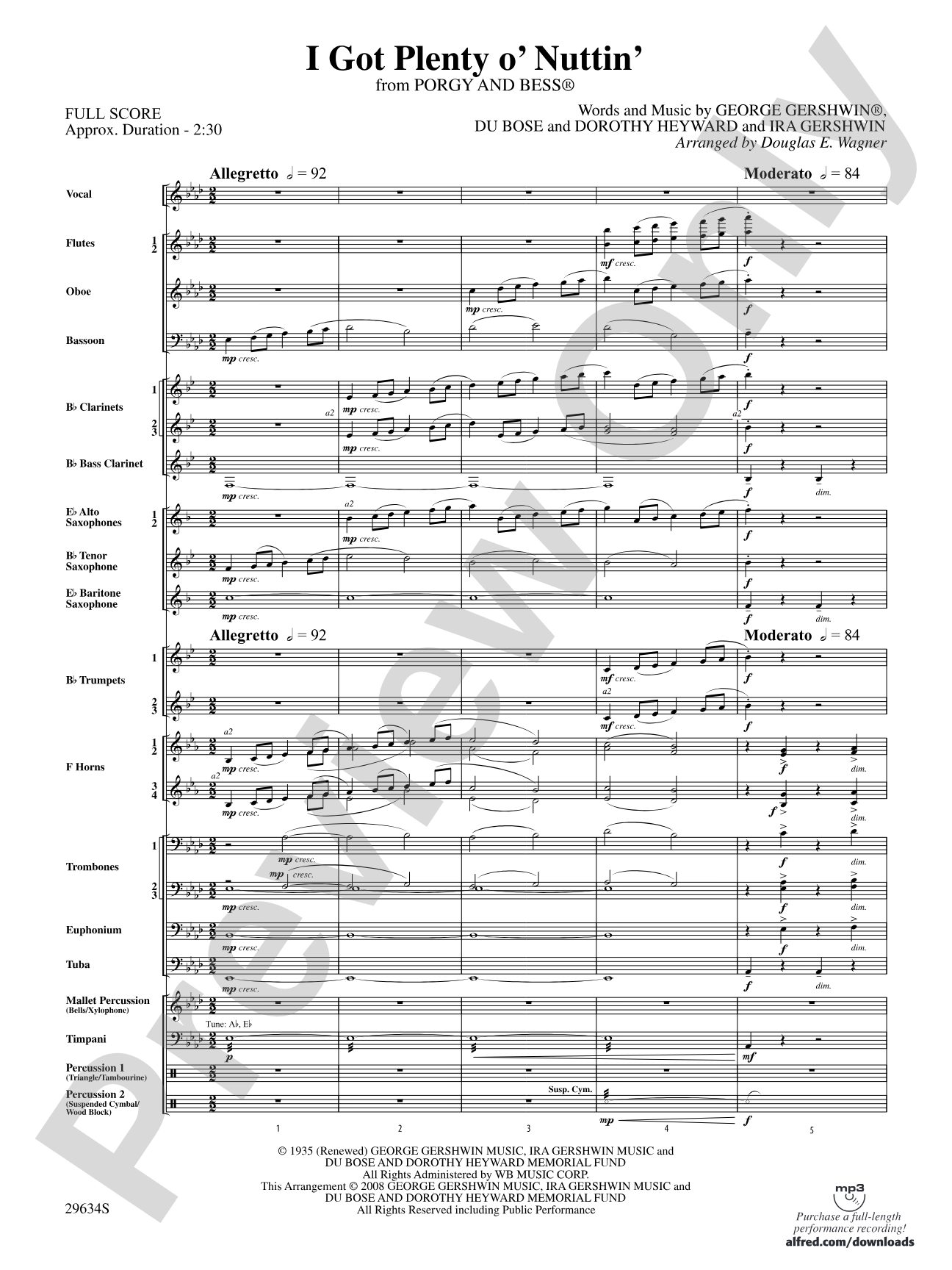 I Got Plenty o' Nuttin': Concert Band Conductor Score & Parts
