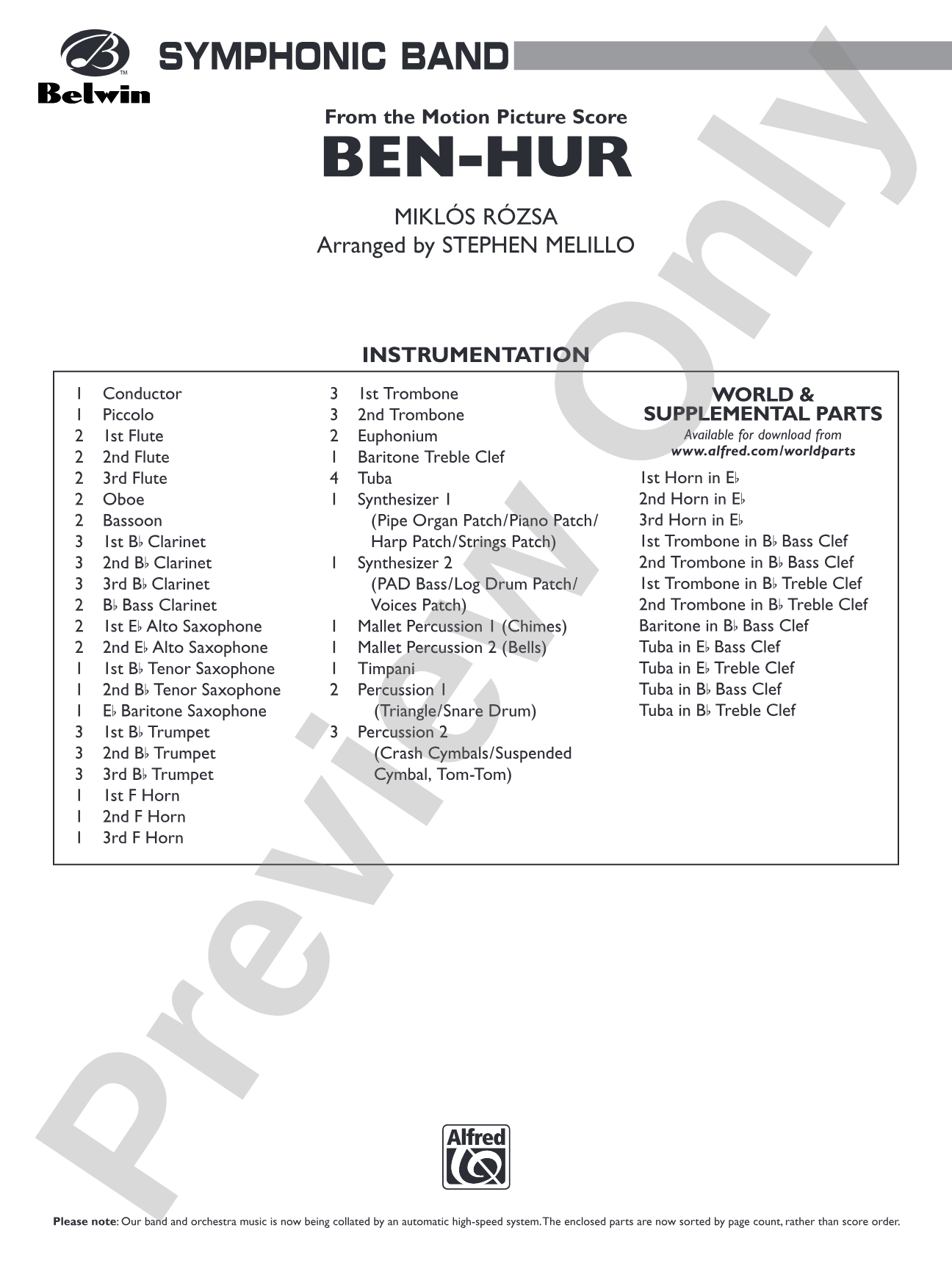 Ben-Hur: Concert Band Conductor Score & Parts