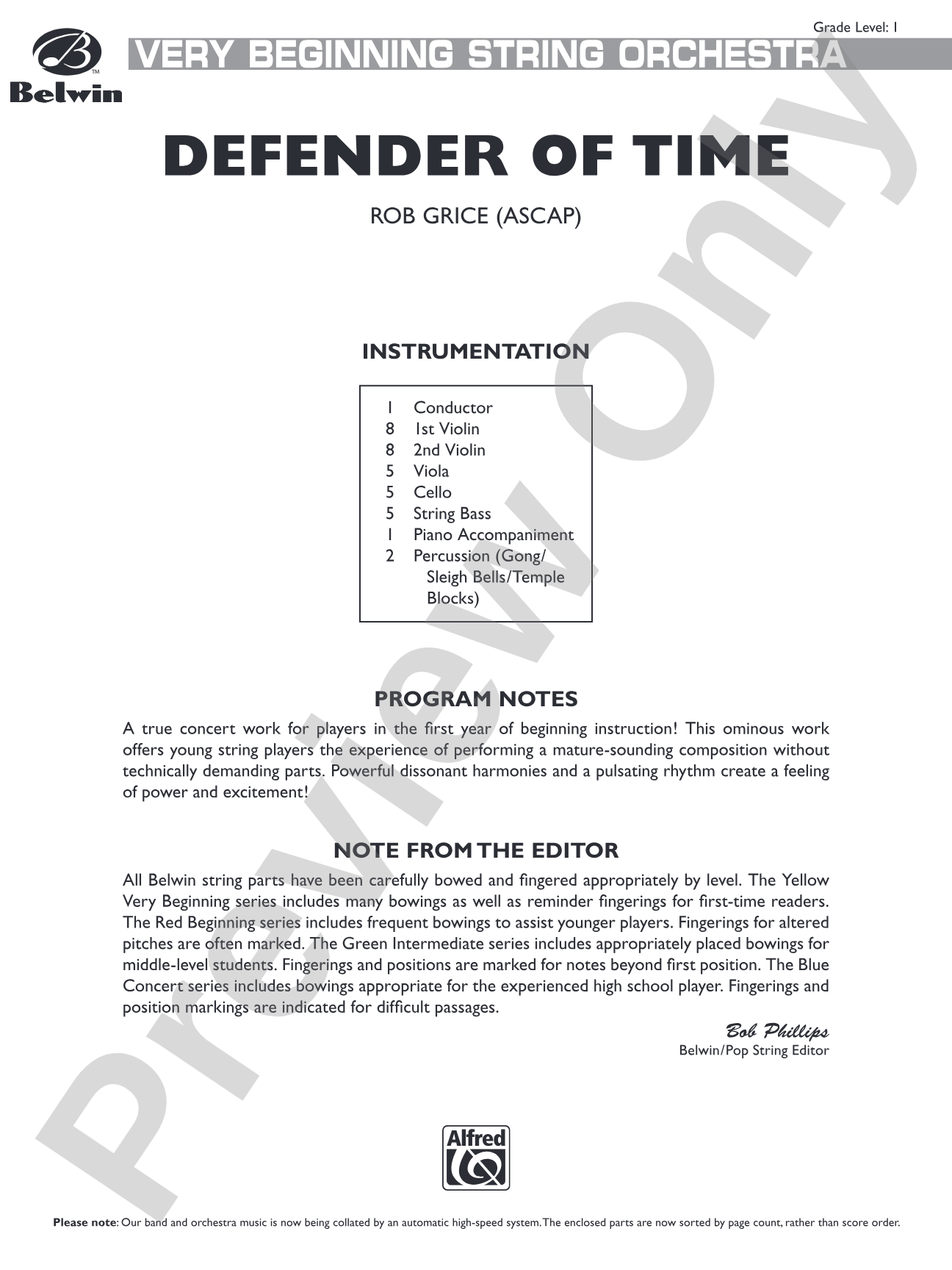 Defender of Time: String Orchestra Conductor Score & Parts