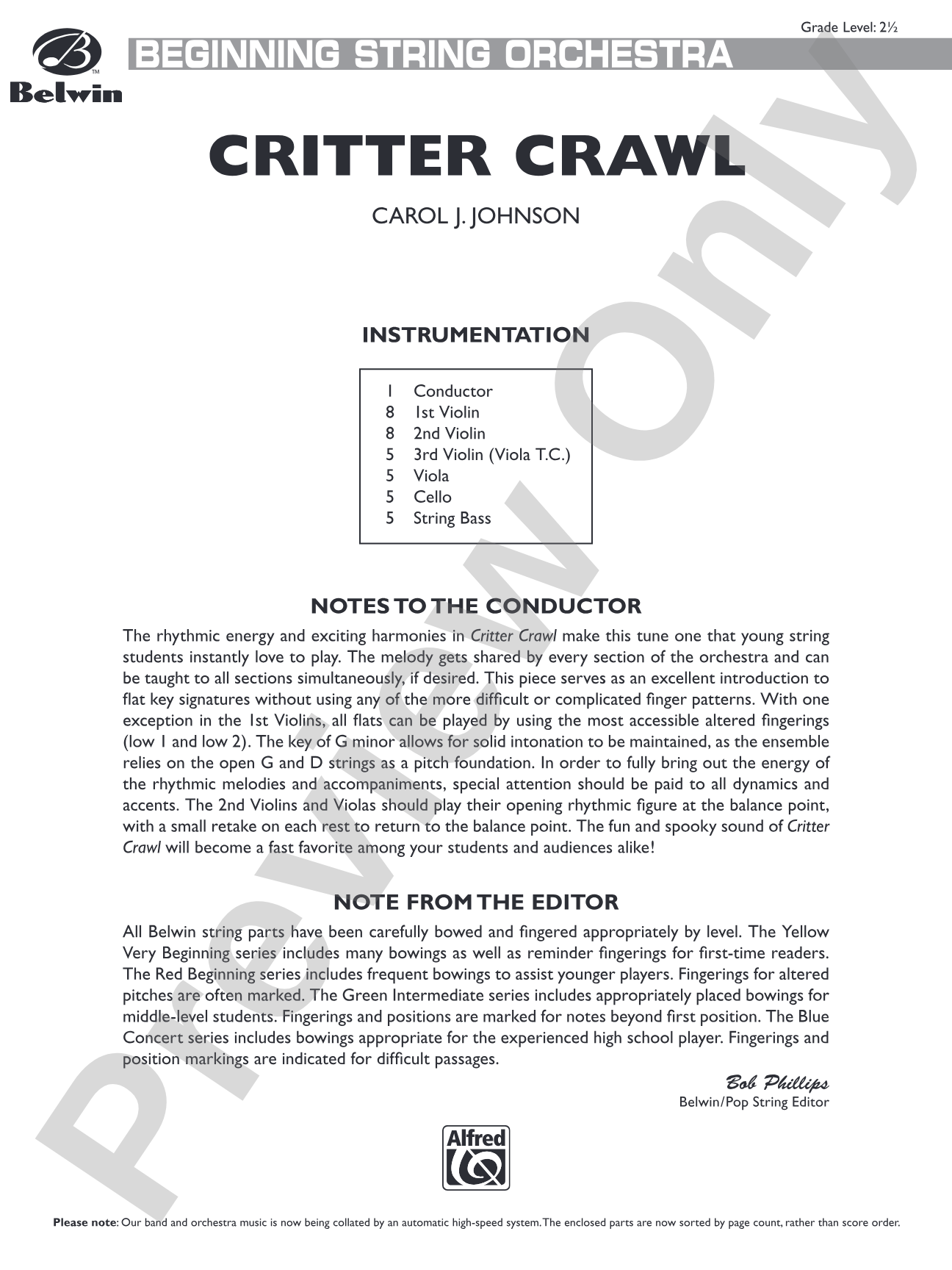 Critter Crawl: String Orchestra Conductor Score & Parts