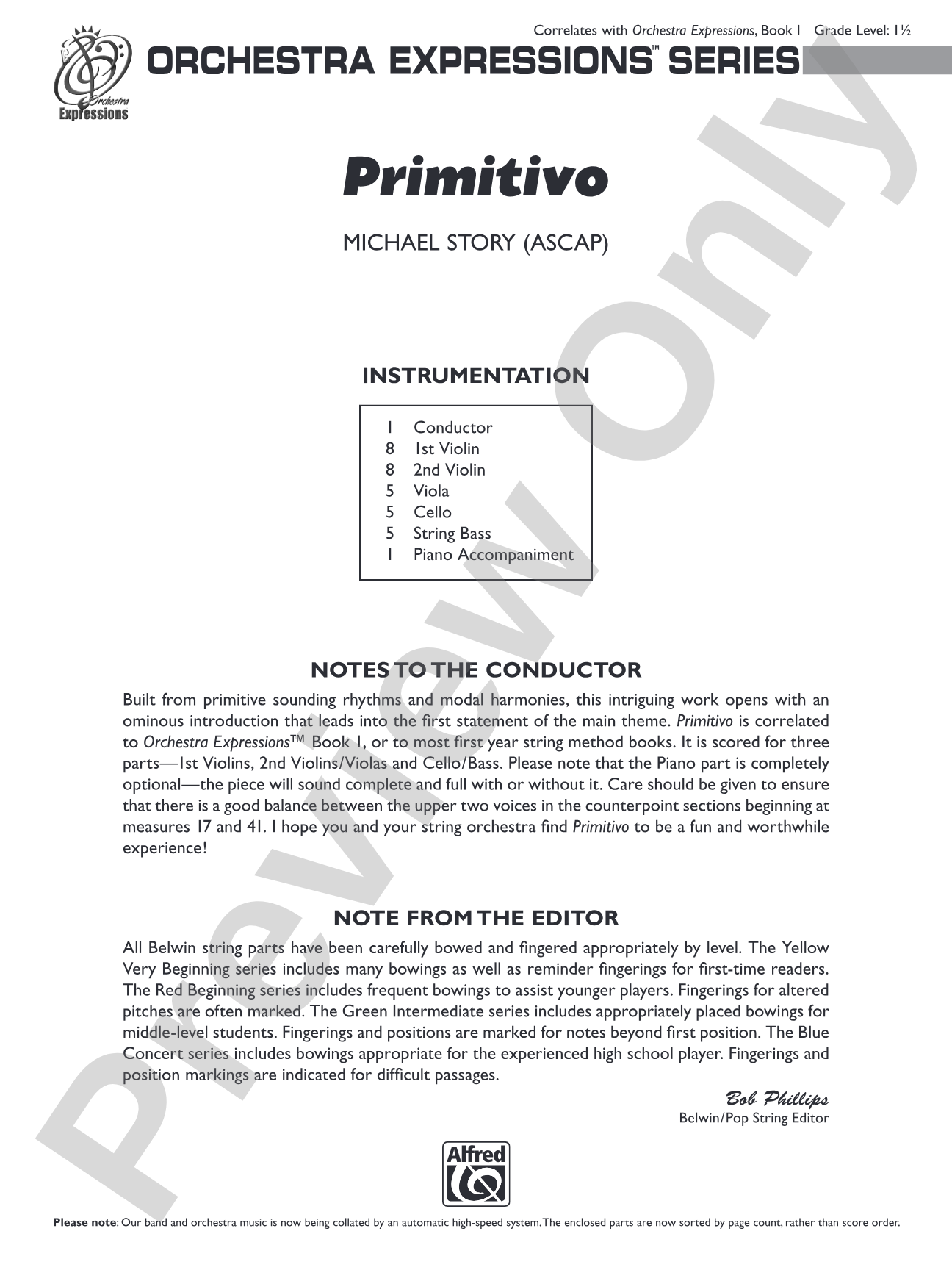 Primitivo: String Orchestra Conductor Score & Parts