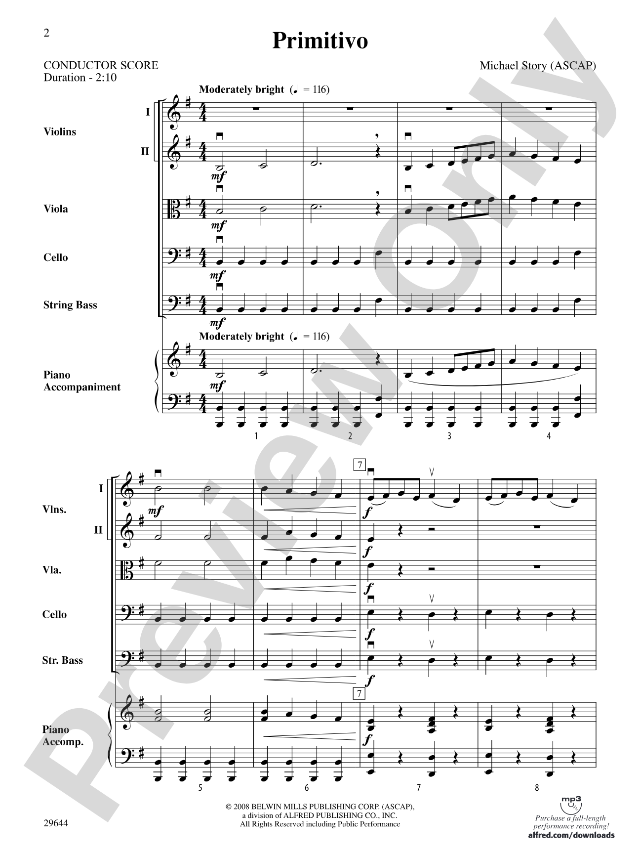 Primitivo: String Orchestra Conductor Score & Parts