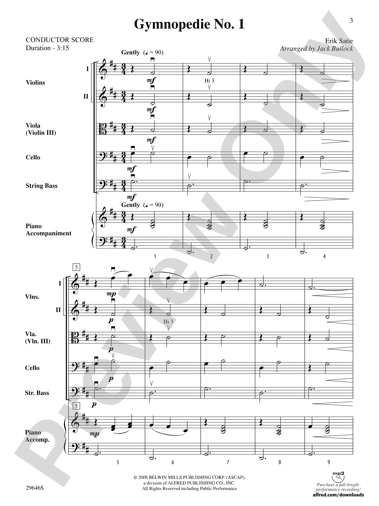 Gymnopedie No. 1: String Orchestra Conductor Score & Parts