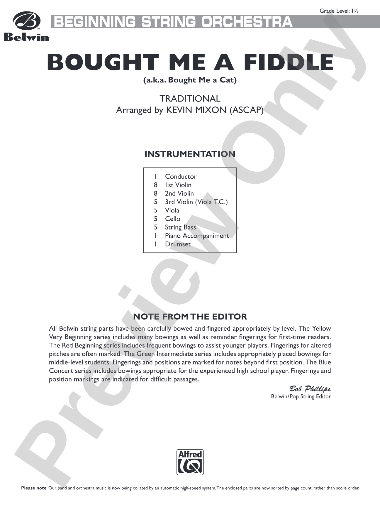 Bought Me a Fiddle: String Orchestra Conductor Score & Parts