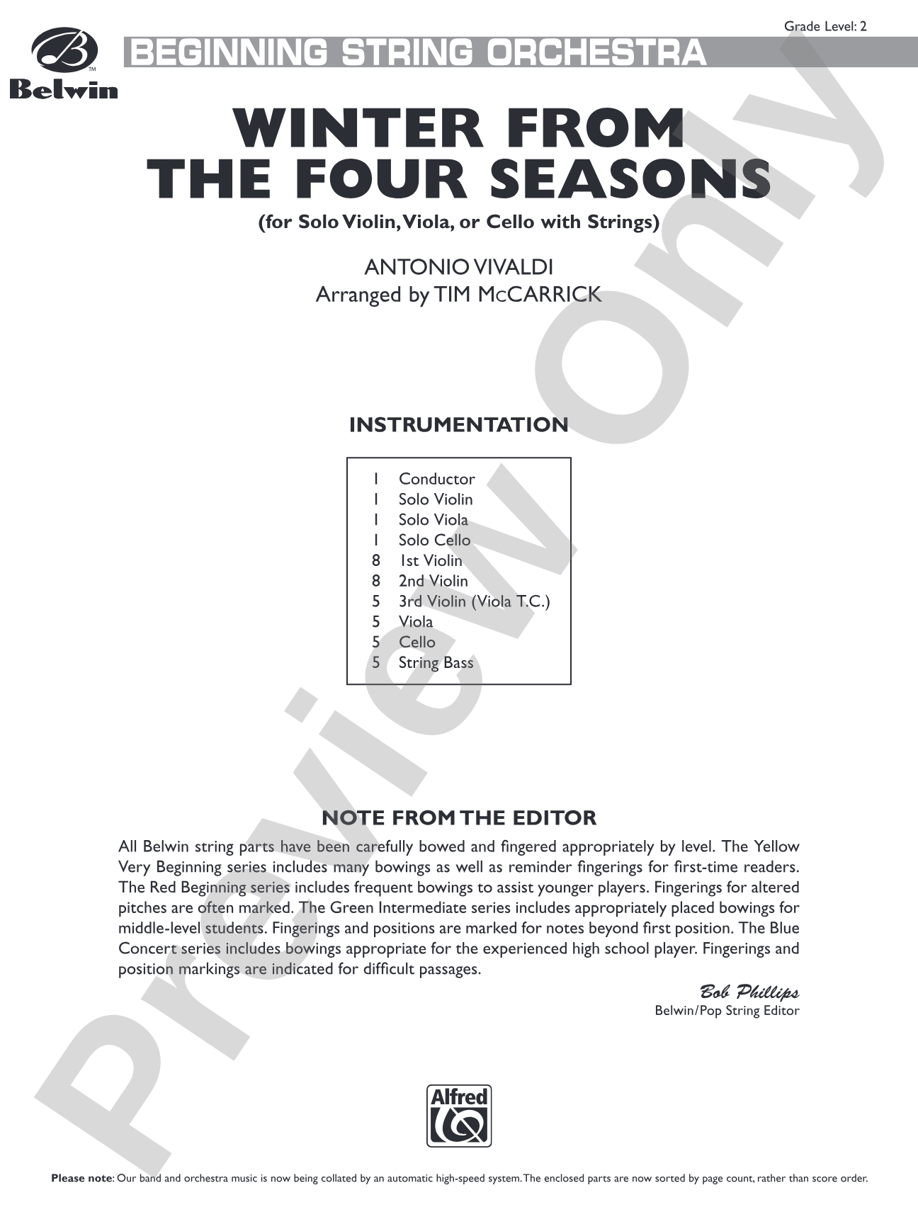 Winter from The Four Seasons: String Orchestra Conductor Score & Parts