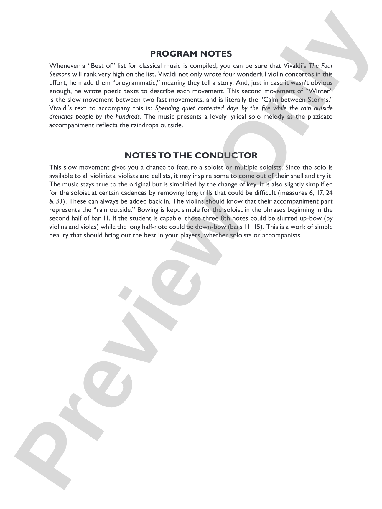 Winter from The Four Seasons: String Orchestra Conductor Score & Parts