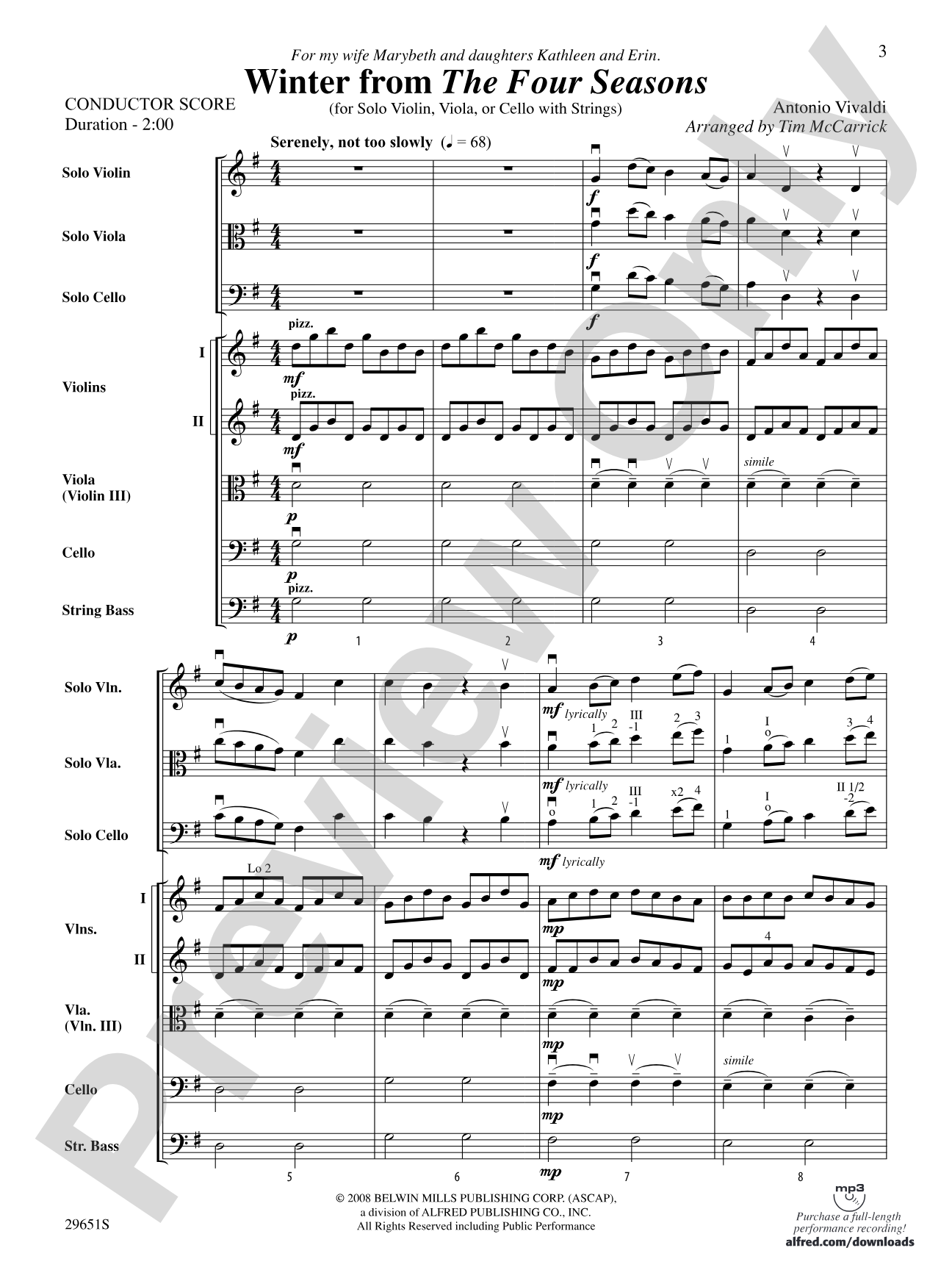 Winter from The Four Seasons: String Orchestra Conductor Score & Parts