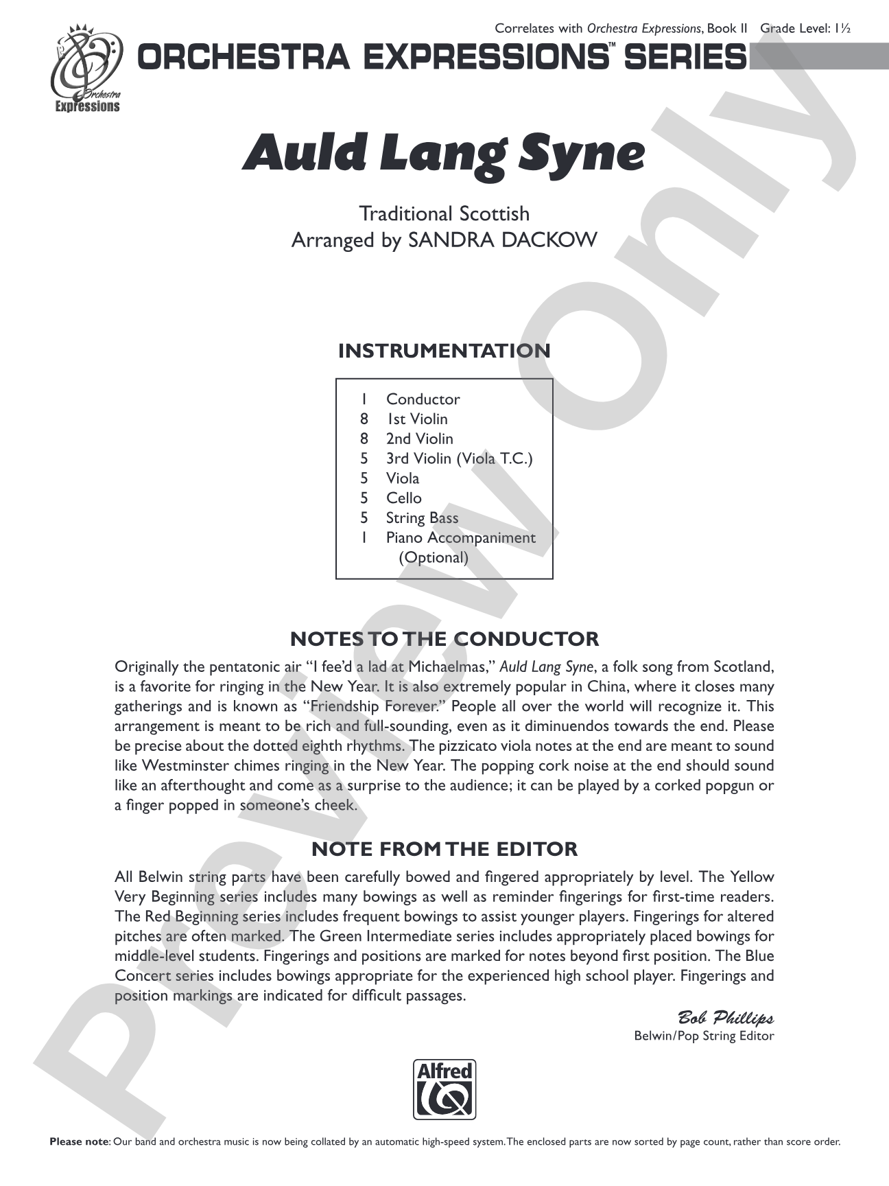Auld Lang Syne: String Orchestra Conductor Score & Parts