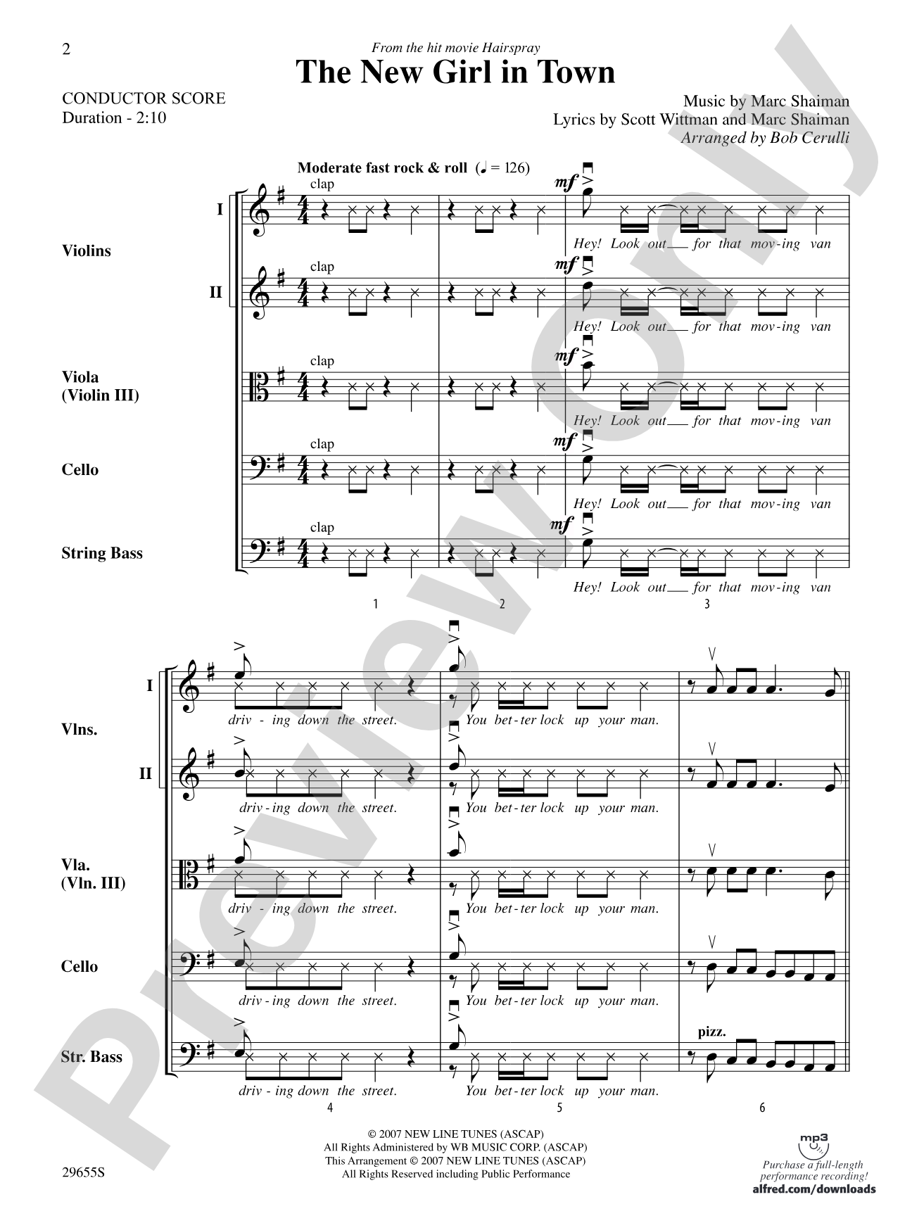 The New Girl in Town (from Hairspray): String Orchestra Conductor Score & Parts