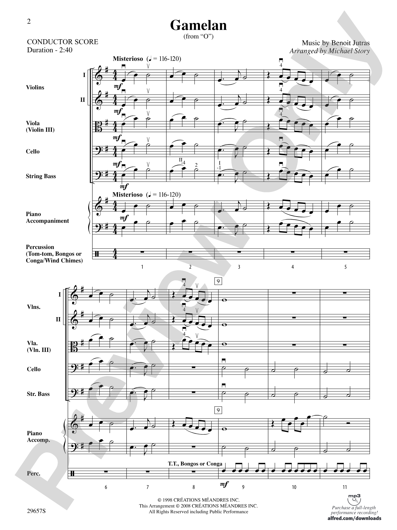 Gamelan (from Cirque du Soleil's "O"): String Orchestra Conductor Score & Parts