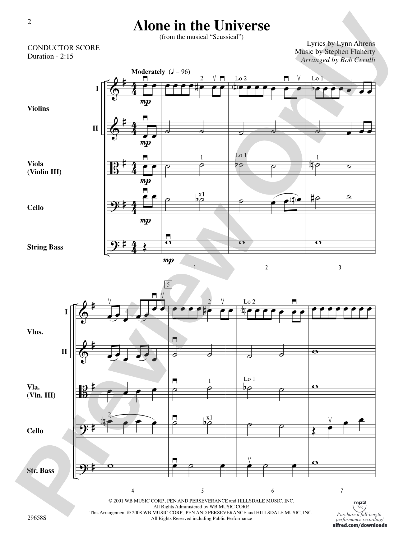 Alone in the Universe (from Seussical the Musical): String Orchestra Conductor Score & Parts