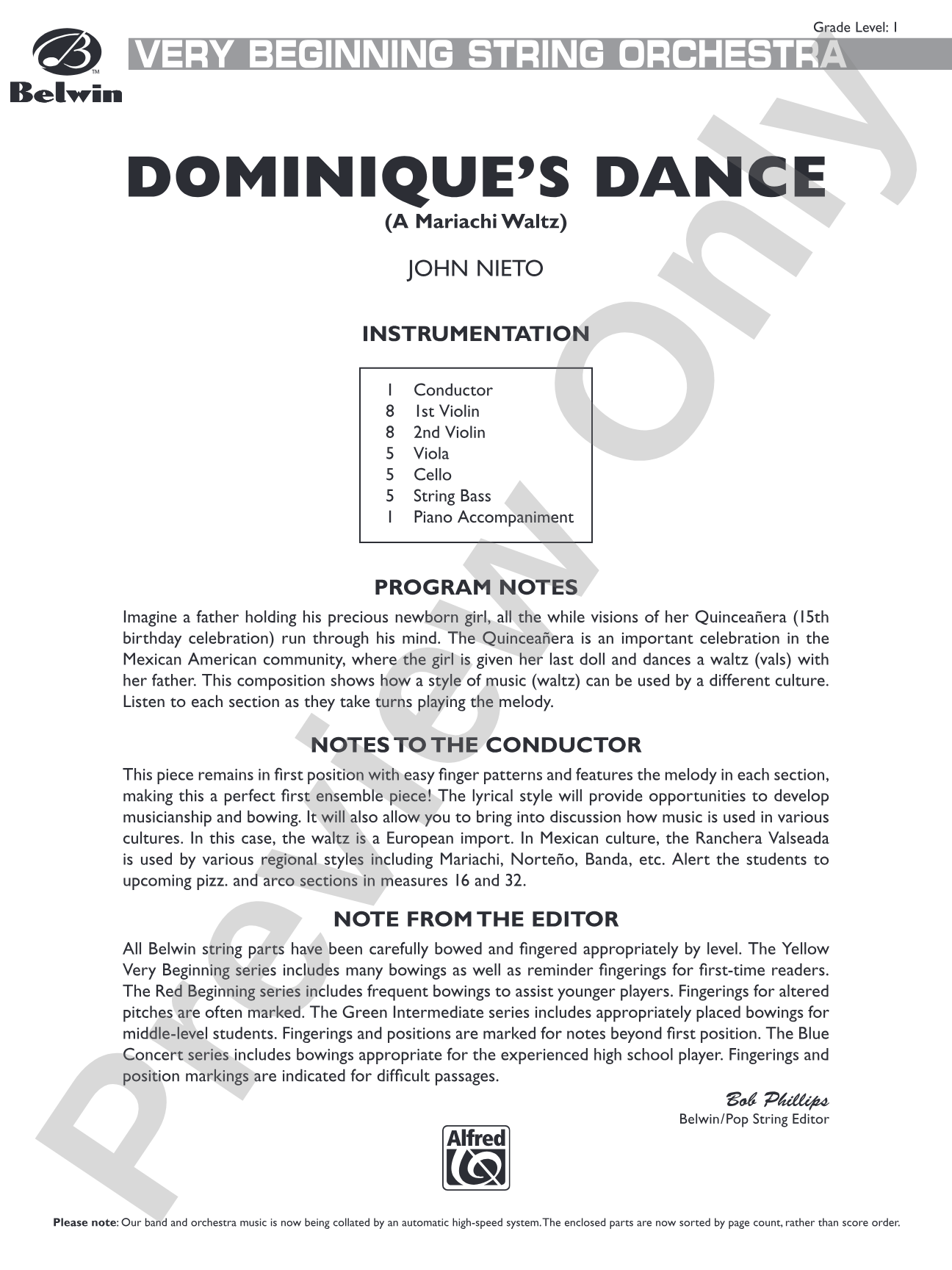 Dominique's Dance: String Orchestra Conductor Score & Parts