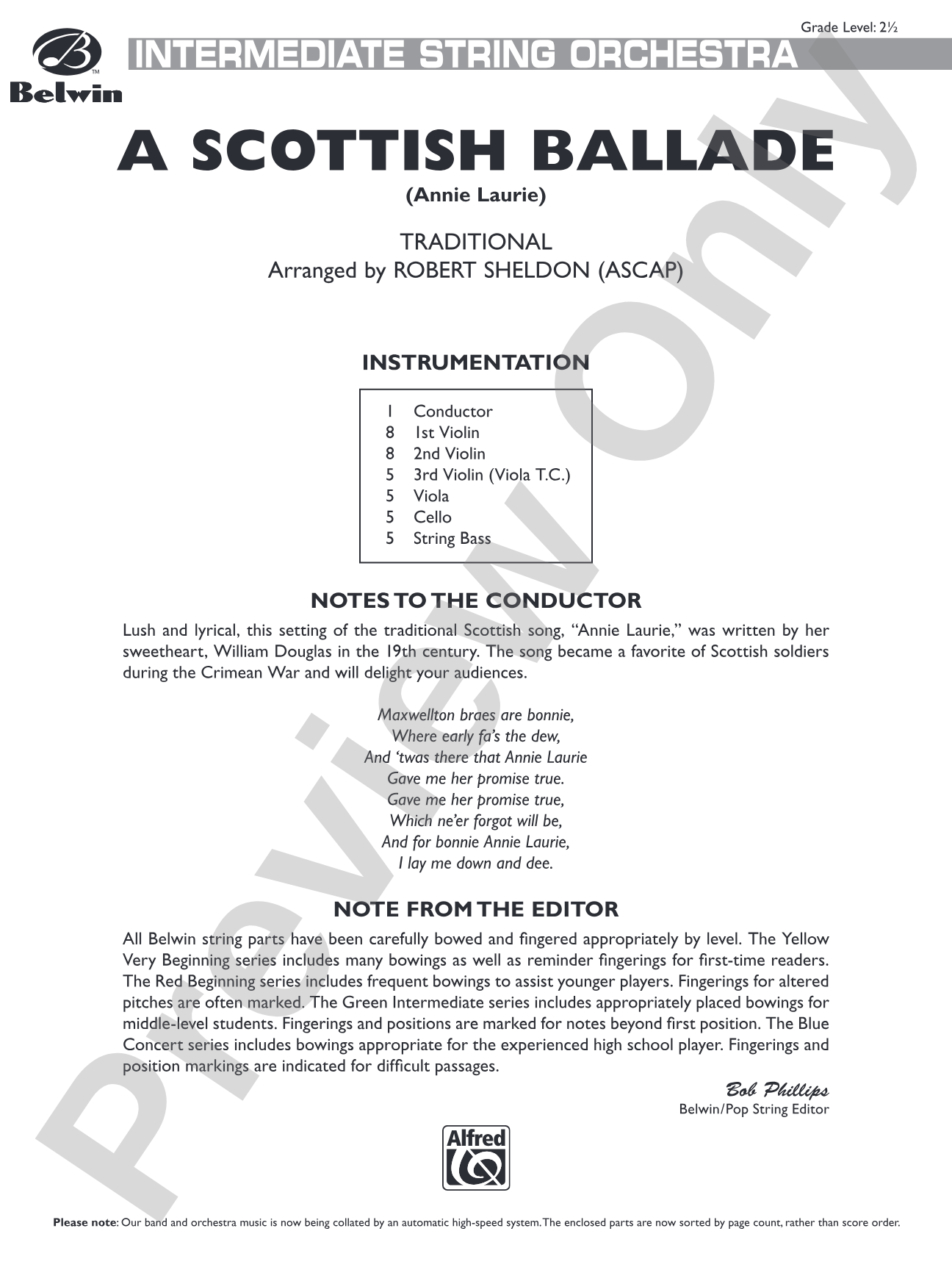 A Scottish Ballade (Annie Laurie): String Orchestra Conductor Score & Parts