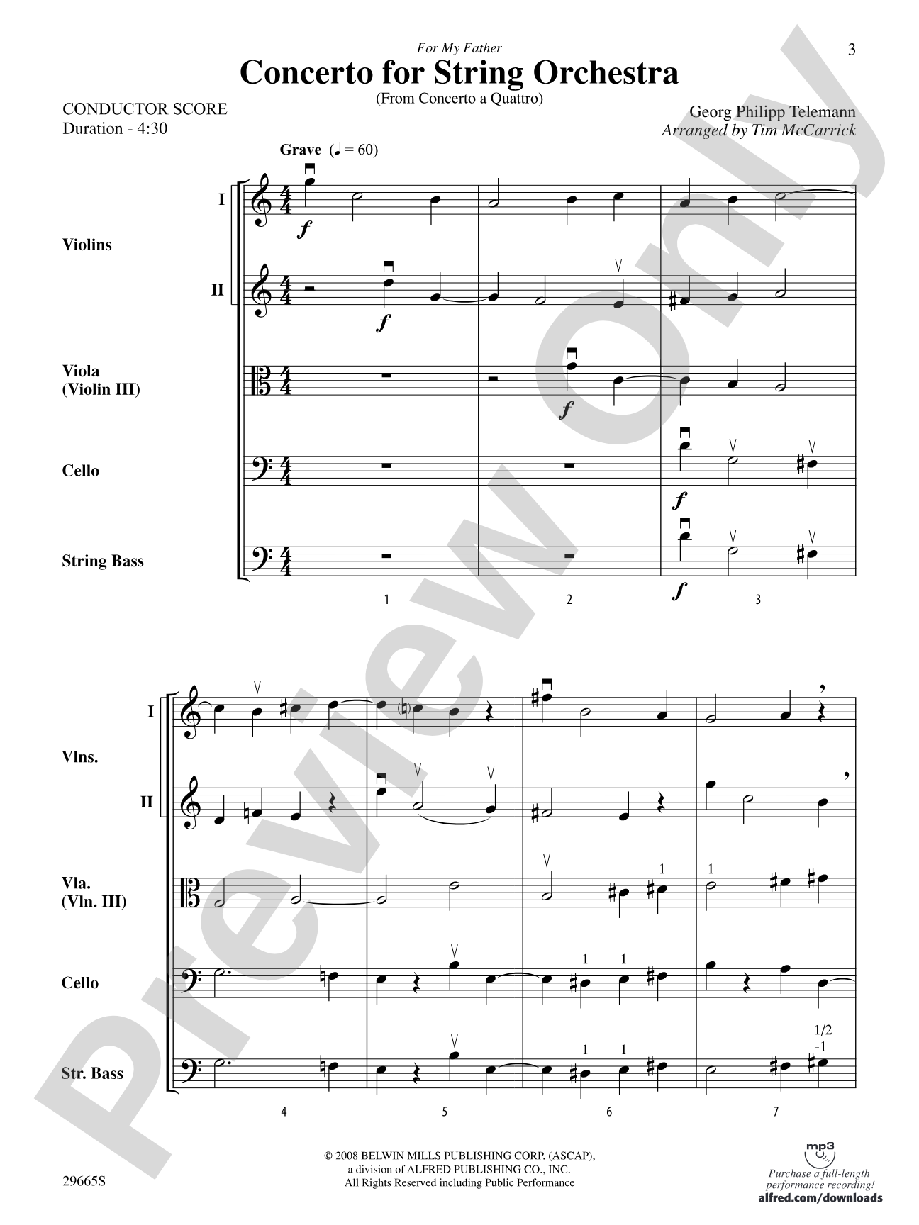 Concerto for String Orchestra (from Concerto a Quattro): String Orchestra Conductor Score & Parts