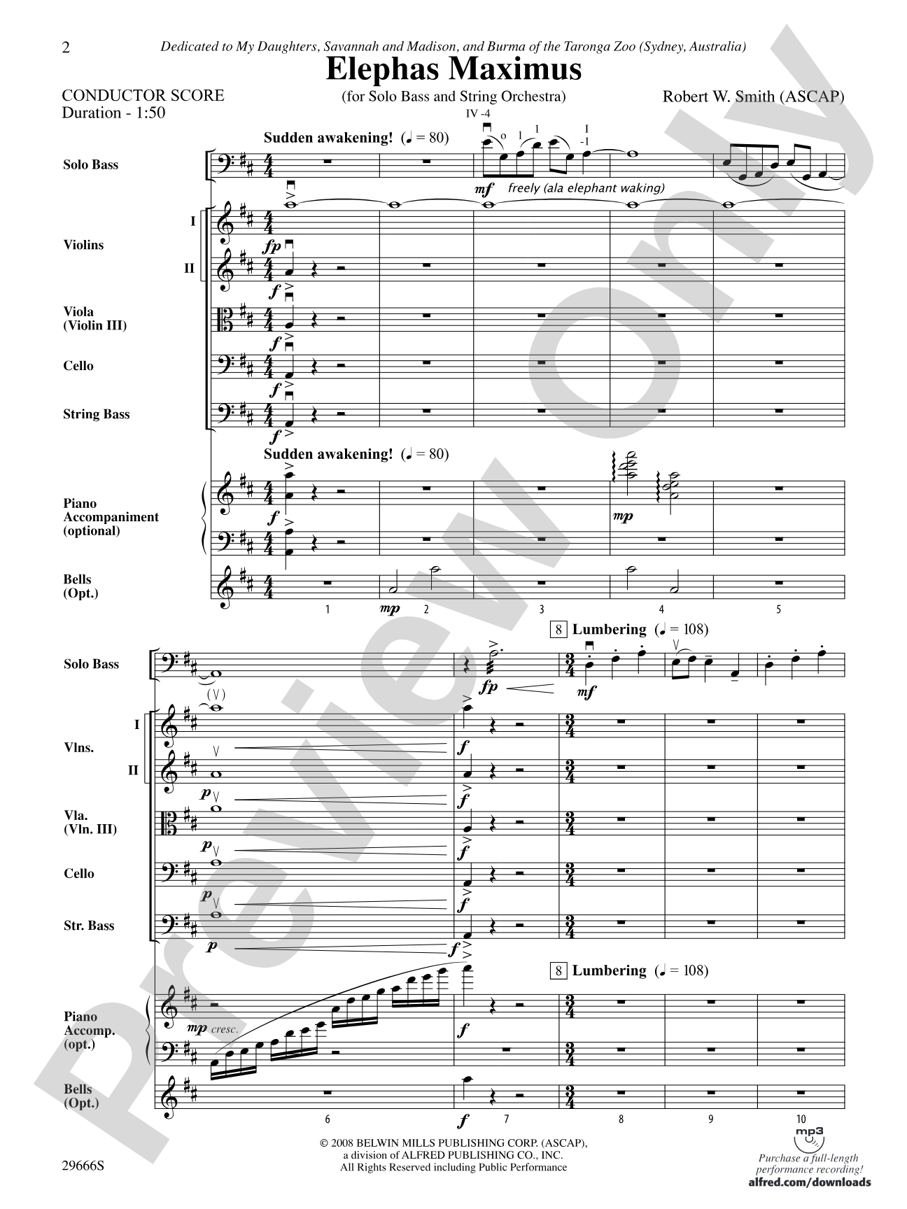 Elephas Maximus (For Solo Bass and String Orchestra): String Orchestra Conductor Score & Parts
