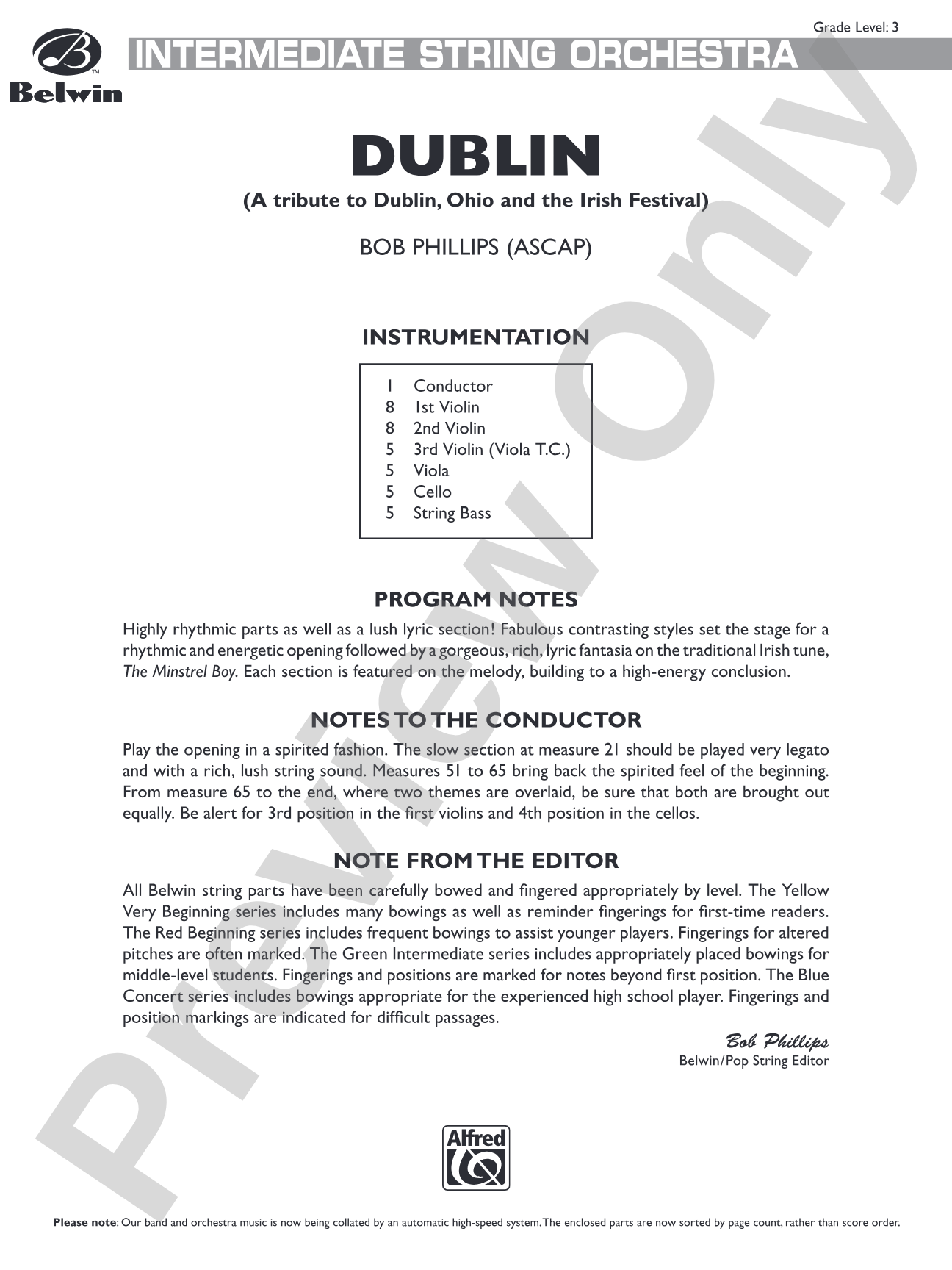 Dublin (A tribute to Dublin, Ohio and the Irish Festival): String Orchestra Conductor Score & Parts