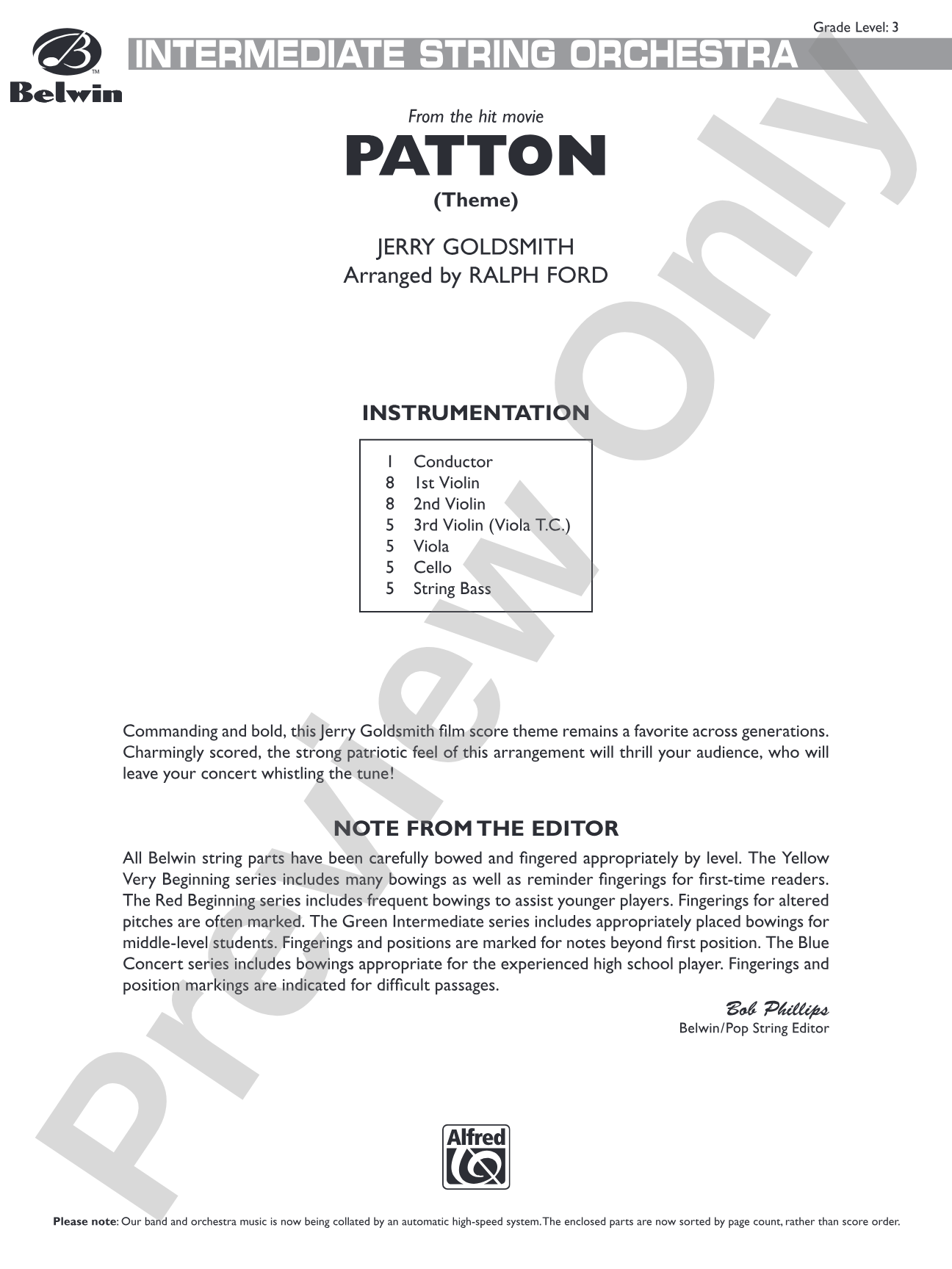 Patton (Theme): String Orchestra Conductor Score & Parts
