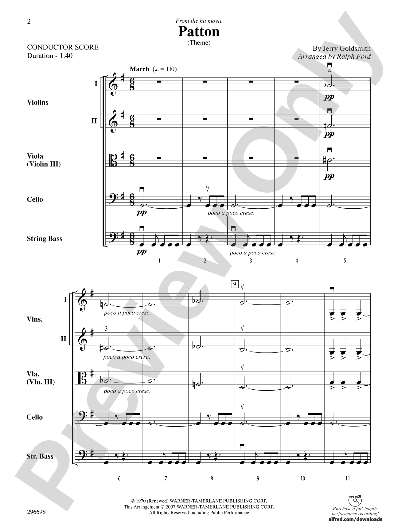 Patton (Theme): String Orchestra Conductor Score & Parts