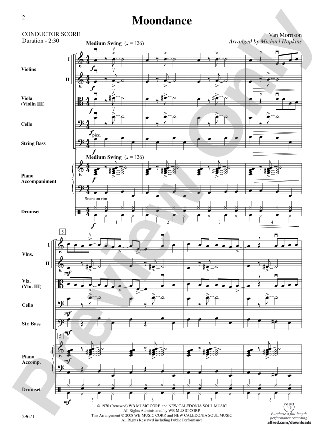 Moondance: String Orchestra Conductor Score & Parts