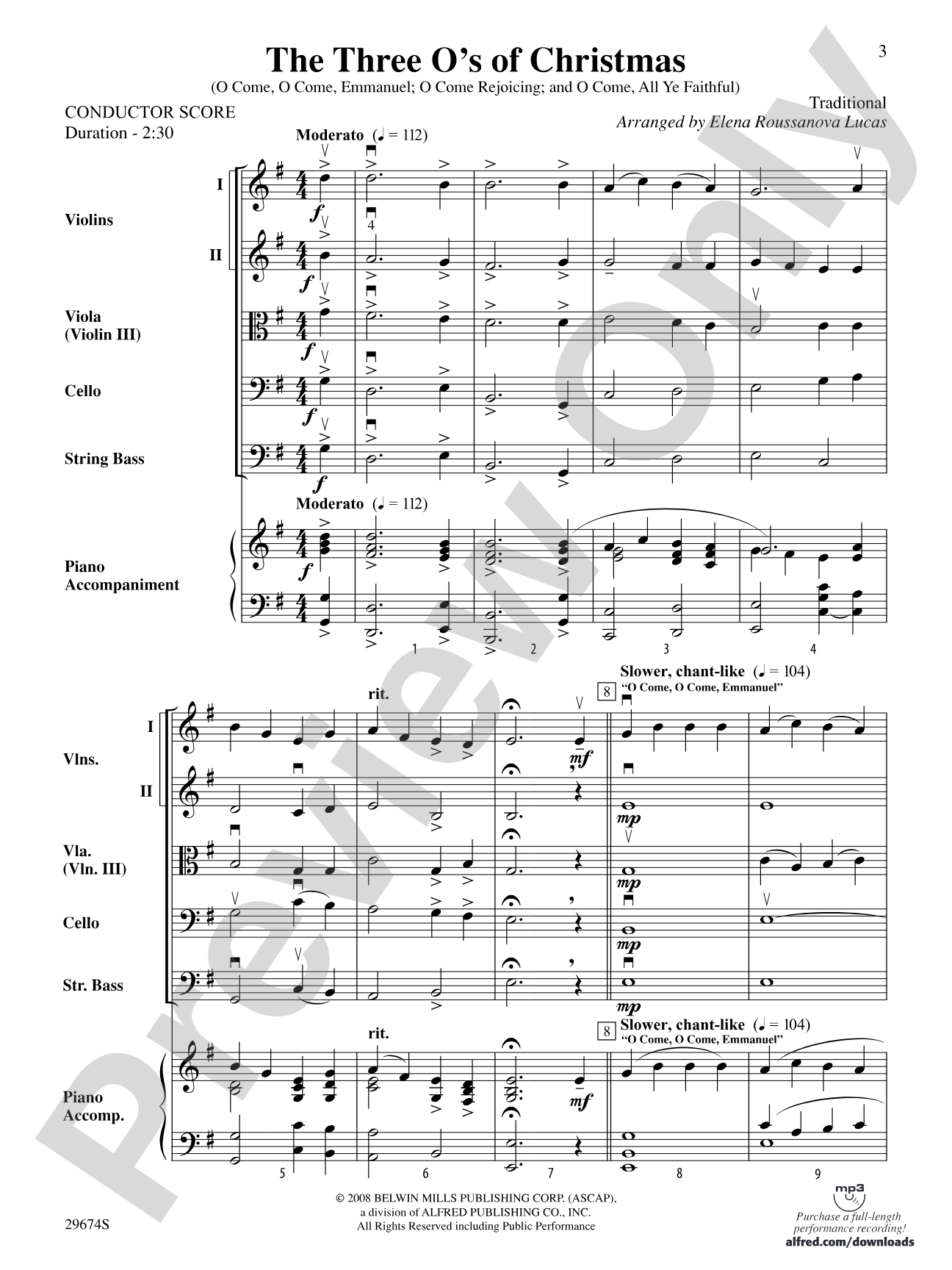 The Three O's of Christmas: String Orchestra Conductor Score & Parts