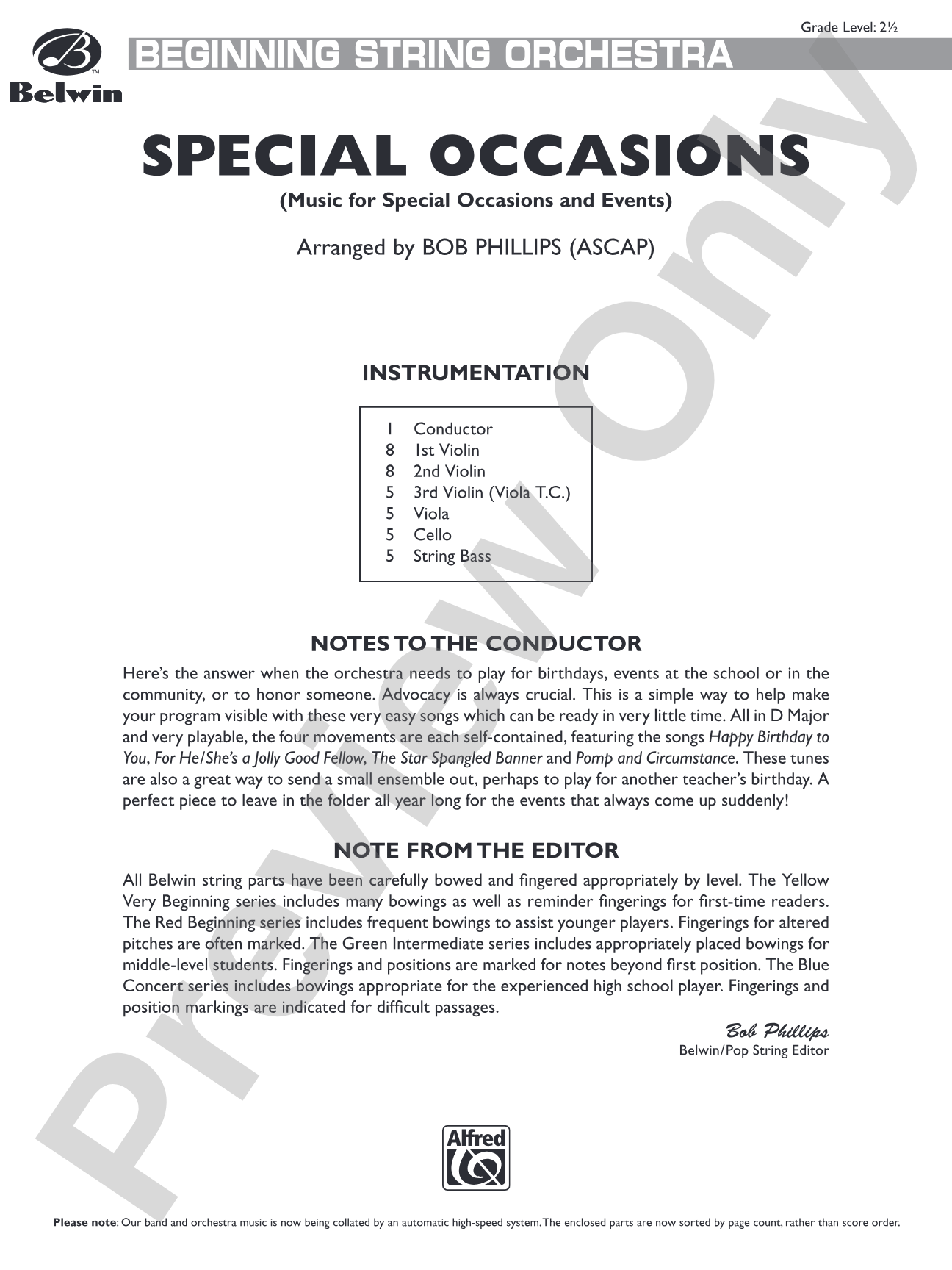 Special Occasions (Music for Special Occasions and Events): String Orchestra Conductor Score & Parts