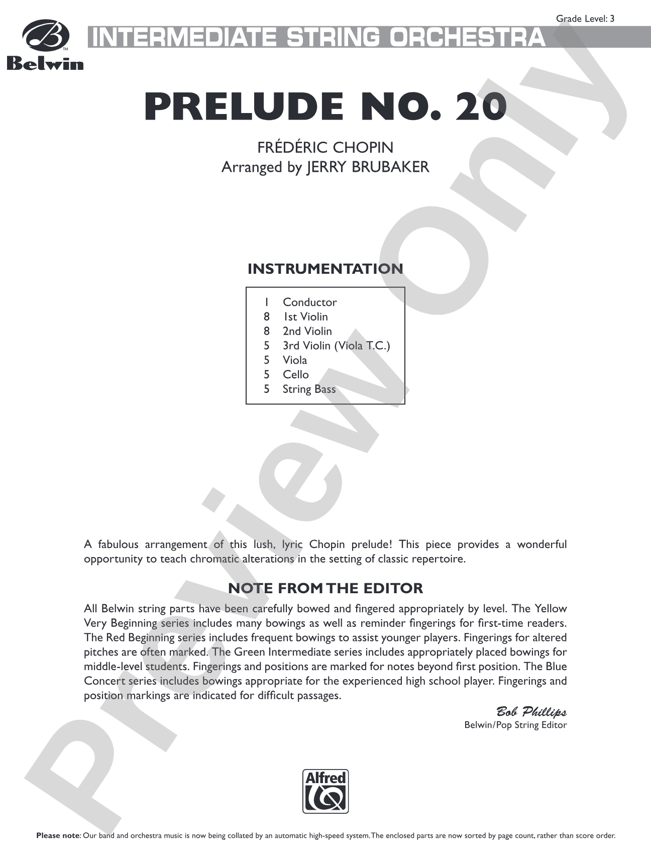 Prelude No. 20: String Orchestra Conductor Score & Parts
